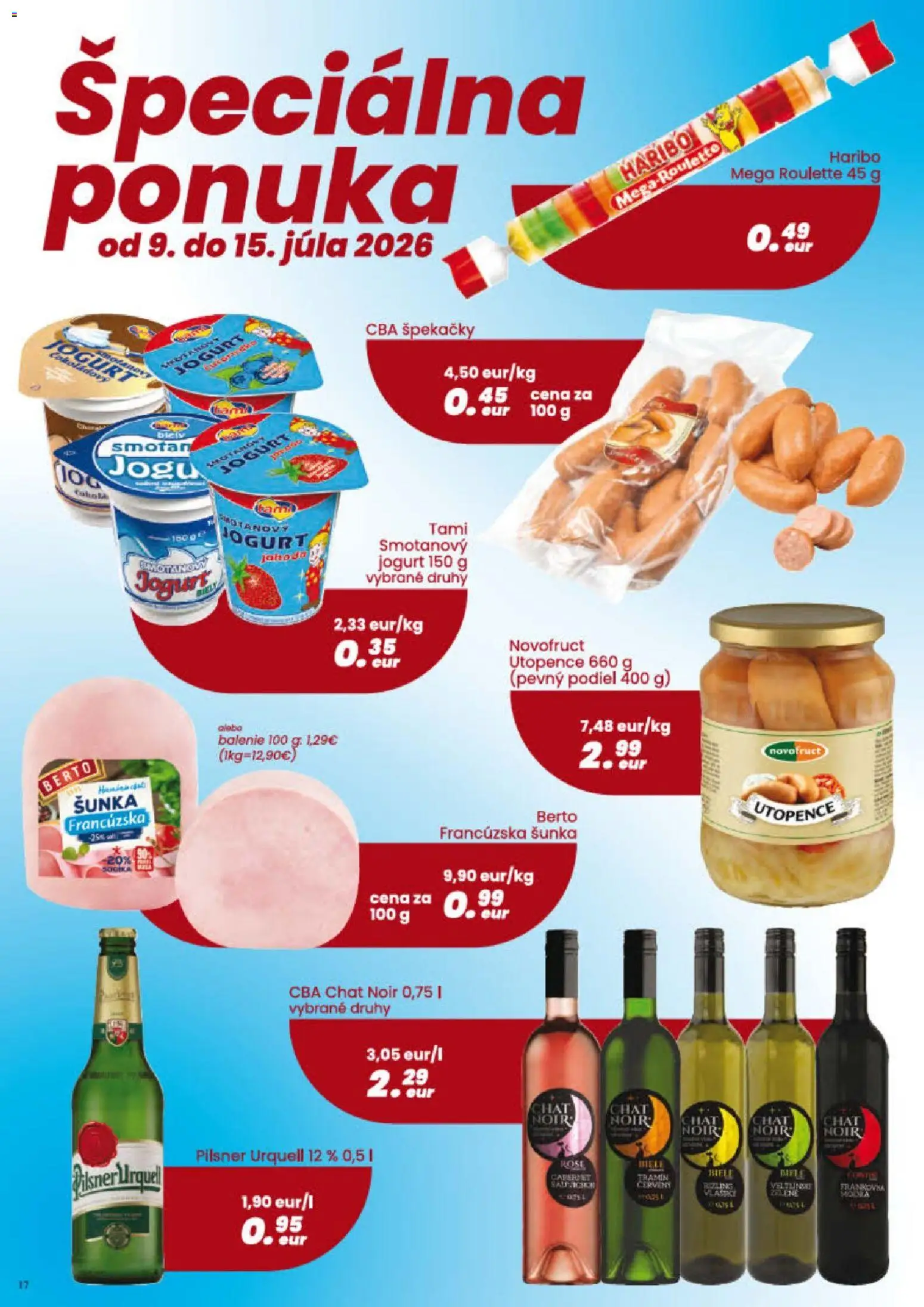 Nové KARMEN CBA akcie – leták je platný od 02.07.2026 | Strana: 17 | Produkty: Pilsner Urquell, Jogurt, Šunka