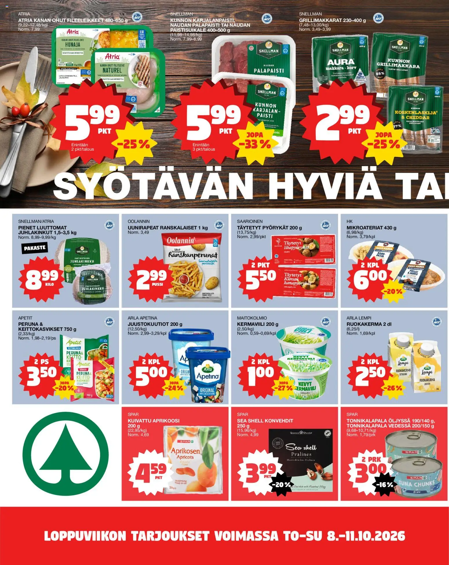 Tokmanni Ruokasanomat – voimassa 08/10/2026 alkaen | Sivu: 2 | Tuotteet: Ranskanperunat, Aprikoosi, Keitto, Hunaja