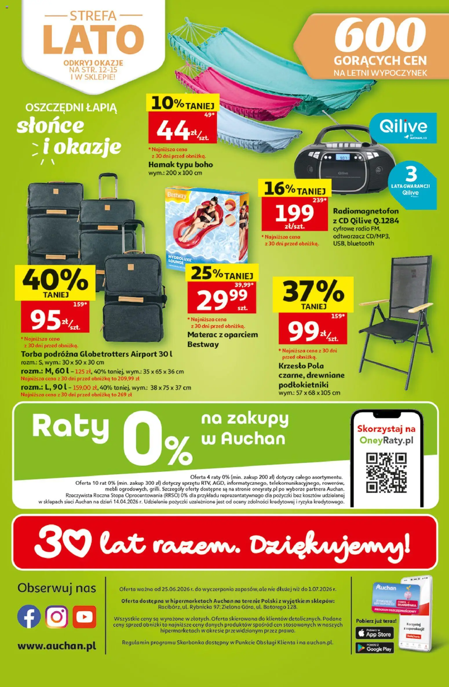 Auchan gazetka - 30 Lat Hipermarket od 25.06.2026 | Strona: 45 | Produkty: Torba, Materac, Krzesło, Hamak