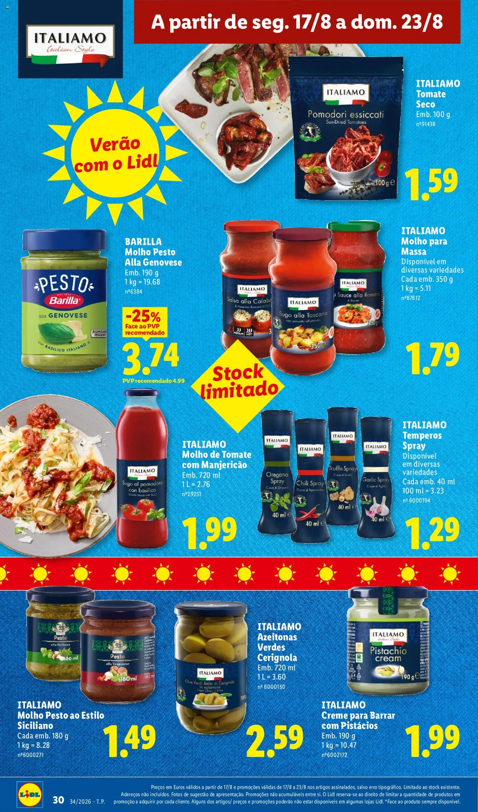 Lidl folheto │ válido de 17/08/2026 | Página: 30 | Produtos: Pesto, Pancetta, Tomate, Barilla