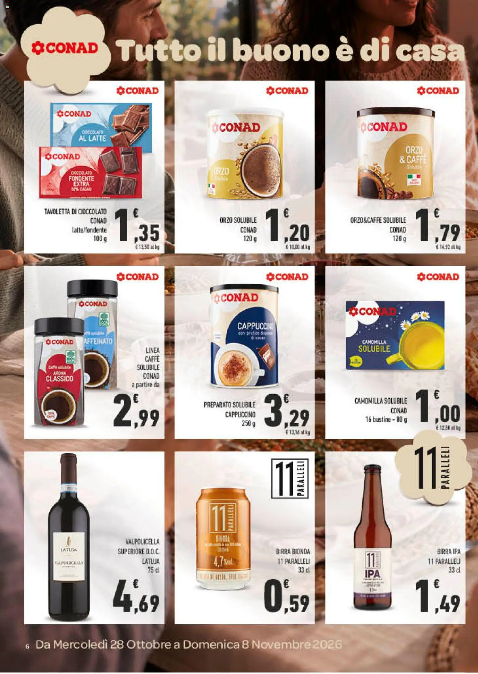 Volantino Conad del 28/10/2026 | Pagina: 6 | Prodotti: Cappuccino, Caffè, Cioccolato, Tavoletta