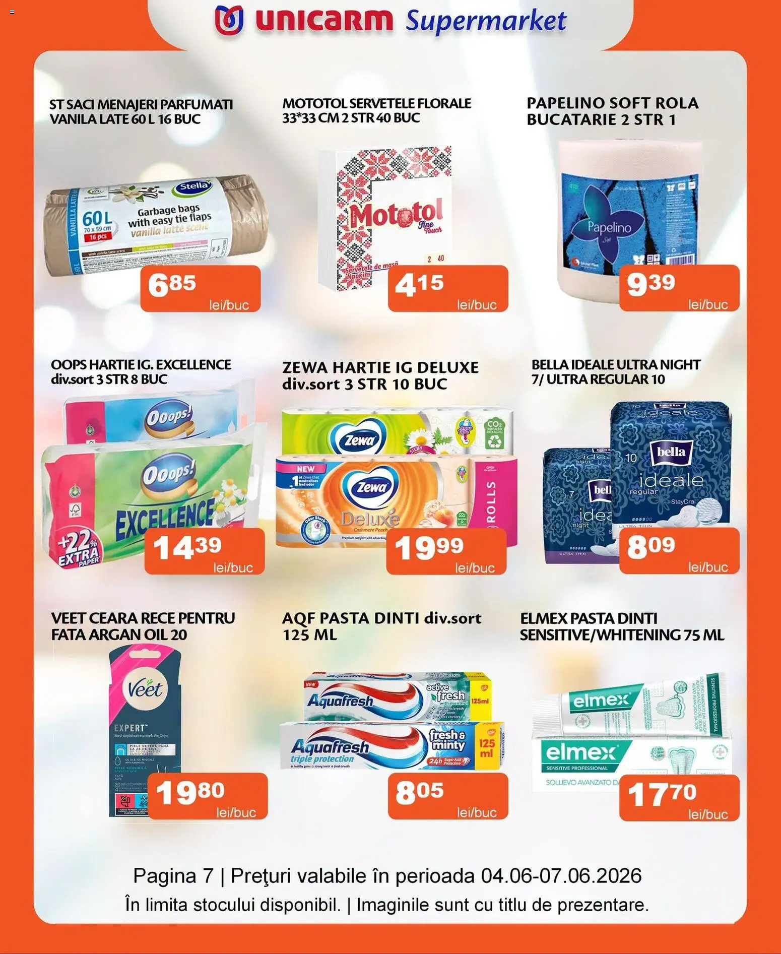 Noul catalog Unicarm – valabil de la 04.06.2026 | Pagină: 7 | Produse: Saci menajeri, Masă, Bucătărie
