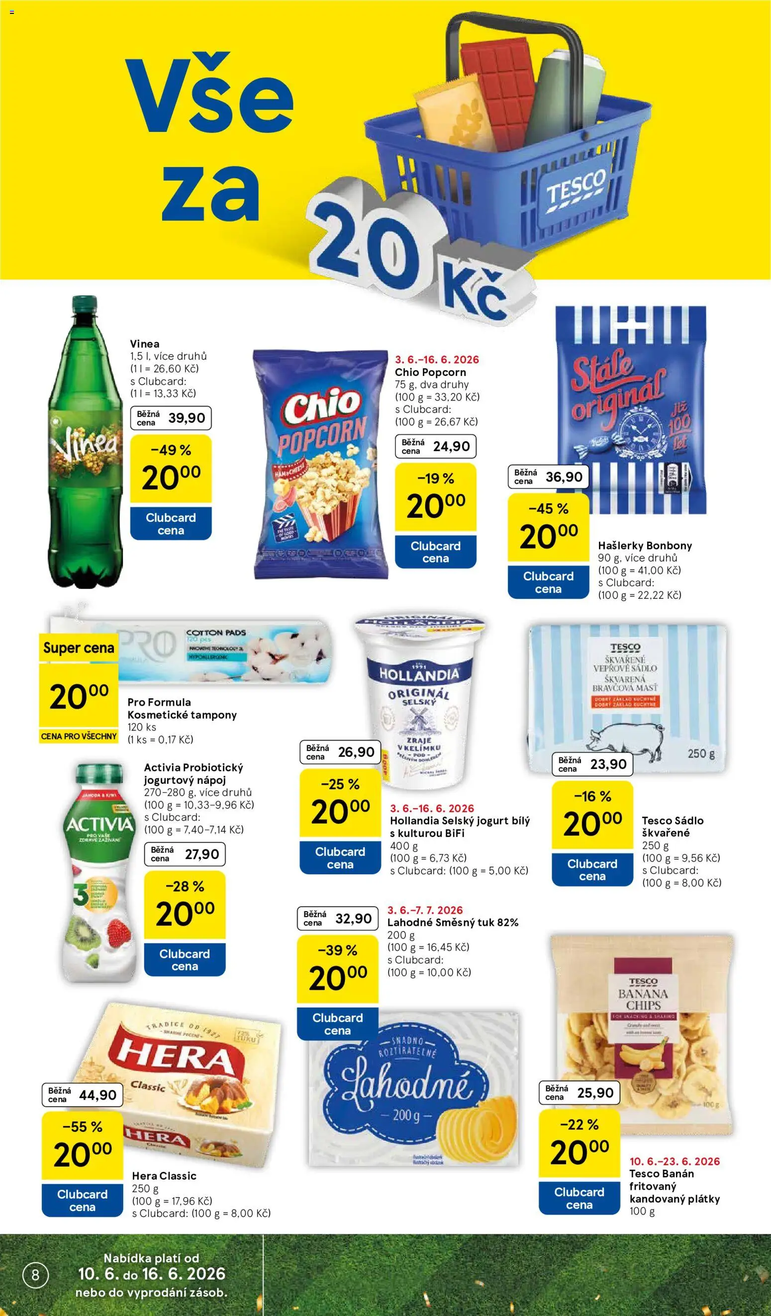 Tesco leták - Supermarket od 10.06.2026 | Strana: 8 | Produkty: Bonbóny, Popcorn, Jogurtový nápoj, Tampony