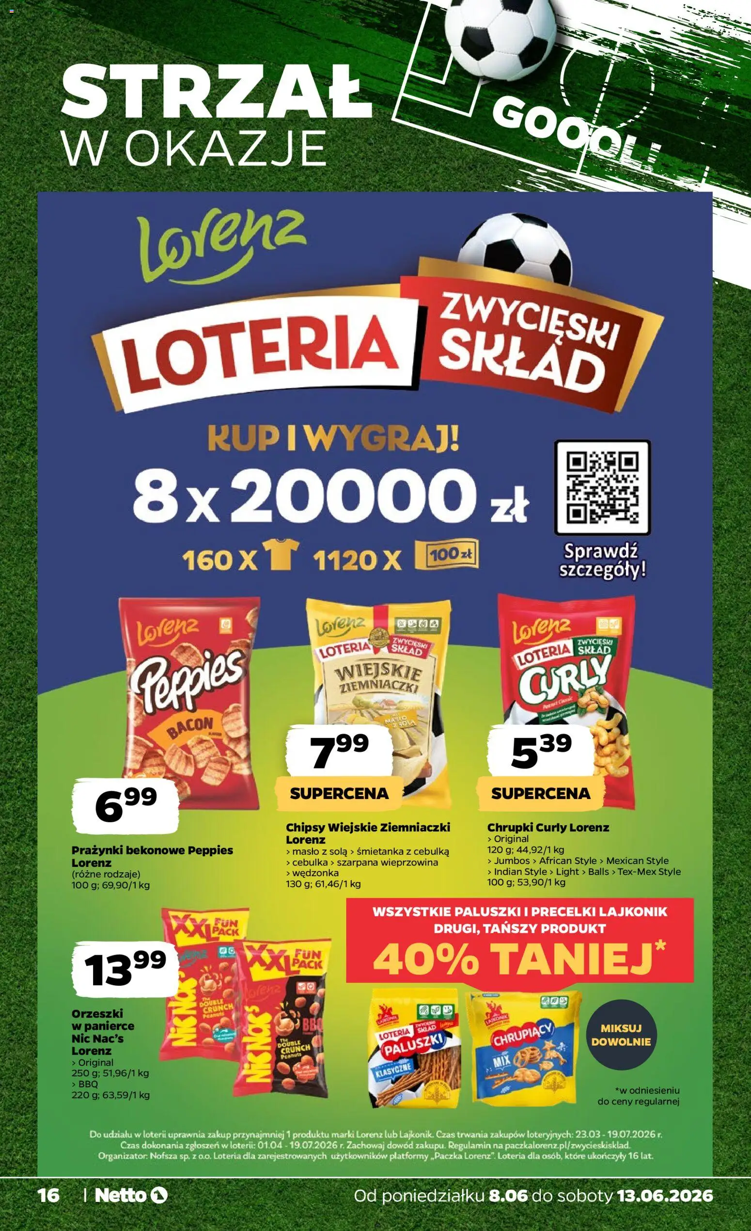 Netto gazetka od poniedziałku spożywcza od 08.06.2026 | Strona: 16 | Produkty: Ziemniaczki, Paluszki, Masło, Wieprzowina