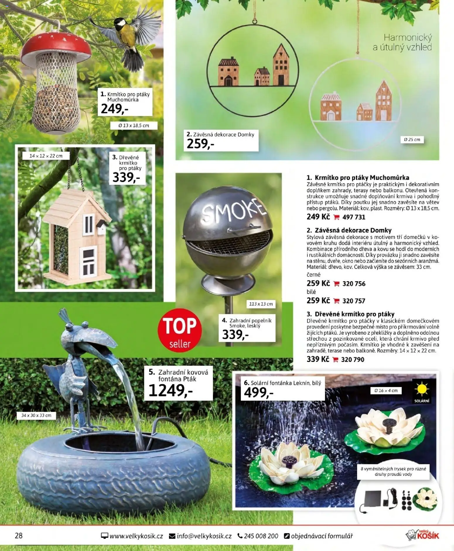 Velký Košík katalog srpen 2026 od 01.08.2026 | Strana: 28 | Produkty: Krmítko, Solární fontánka, Dekorace