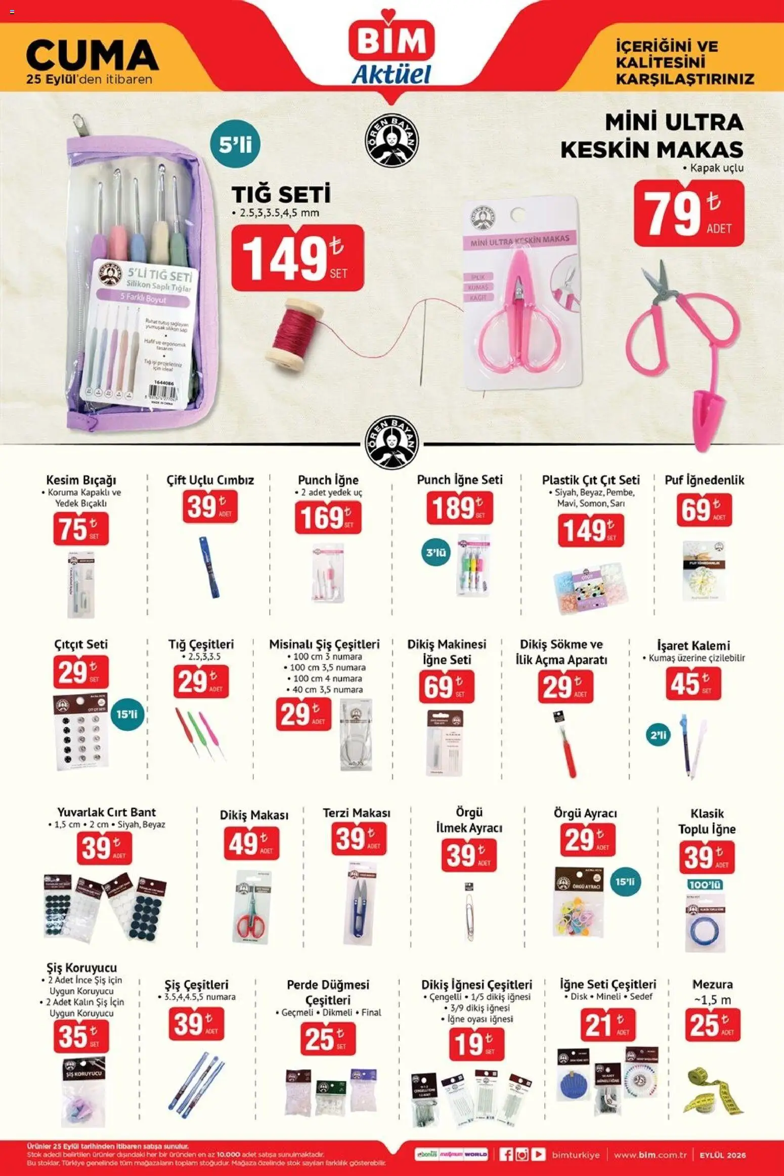 BİM - Katalog Cuma - 25 Eylül 2026 tarihinden itibaren geçerlidir | Sayfa: 4 | Ürünler: Dikiş makinesi, Makas, Perde, Bant