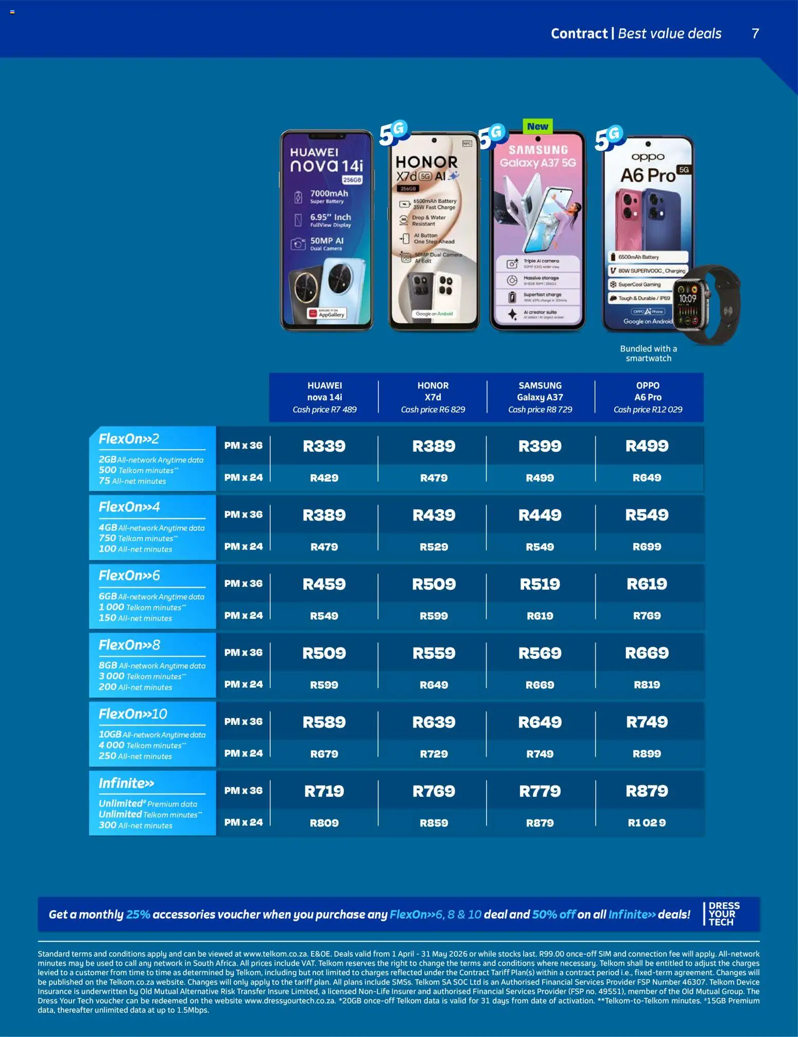 New Telkom catalogue – valid from 01.04.2026 | Page: 7 | Products: Dress, Camera, Battery, Water