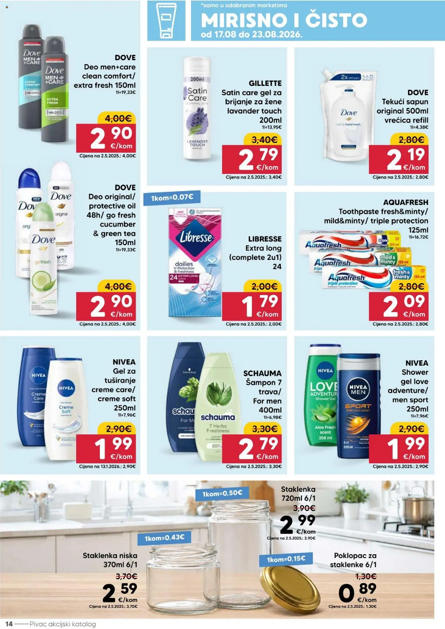 Pivac katalog | vrijedi od 17.08.2026 | Stranica: 14 | Proizvodi: Staklenke, Nivea, Dove, Libresse
