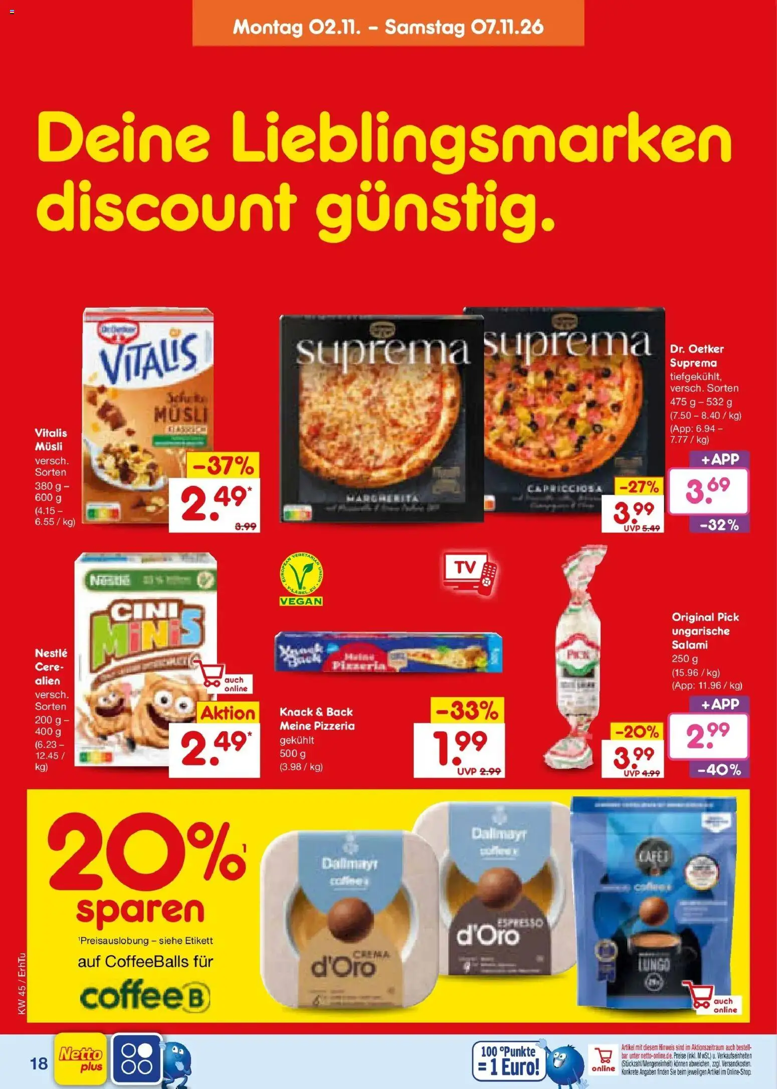 Netto Marken-Discount Prospekt Mauern – gültig ab 02.11.2026 | Seite: 28 | Produkte: Musli, Dallmayr, Salami