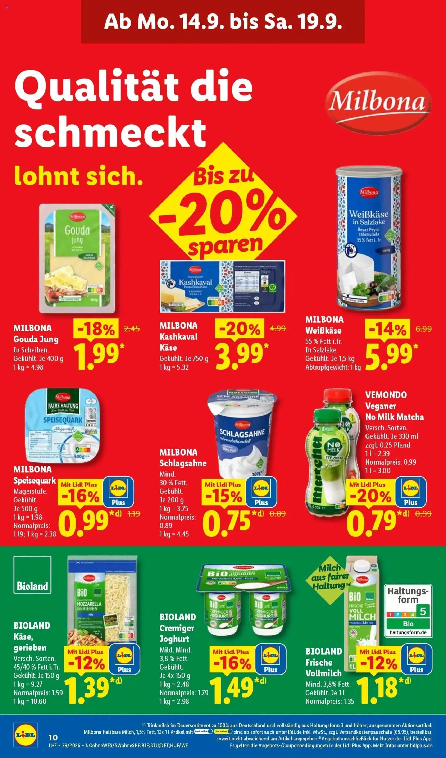Lidl Prospekt Saarbrücken (ab 14.09.2026) zum Blättern » Angebote | Seite: 22 | Produkte: Milch, Mozzarella, Gouda, Speisequark