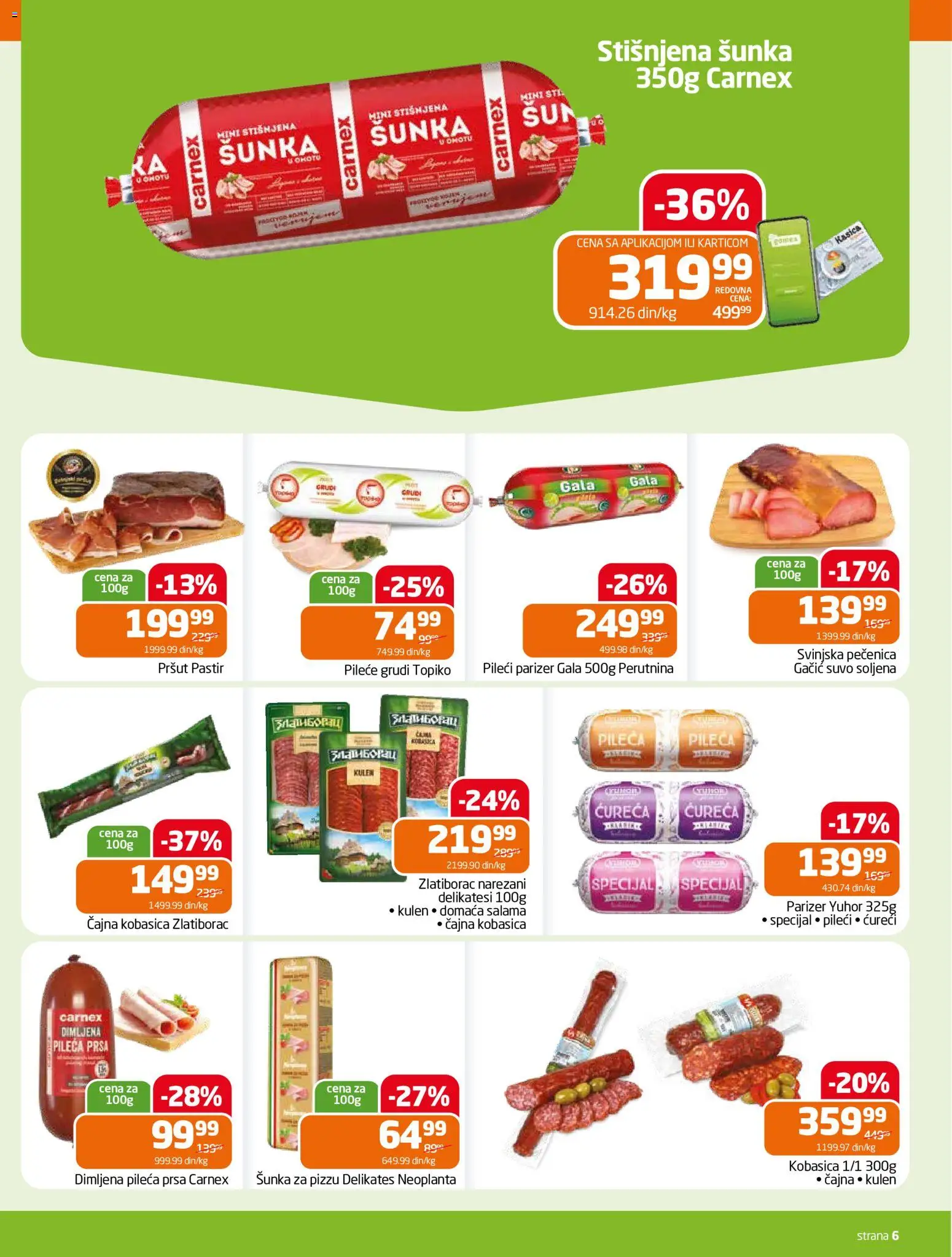 Gomex katalog - važi od 24.06.2026 | Strana: 6 | Proizvode: Pileća prsa, Pileće grudi, Kulen, Šunka