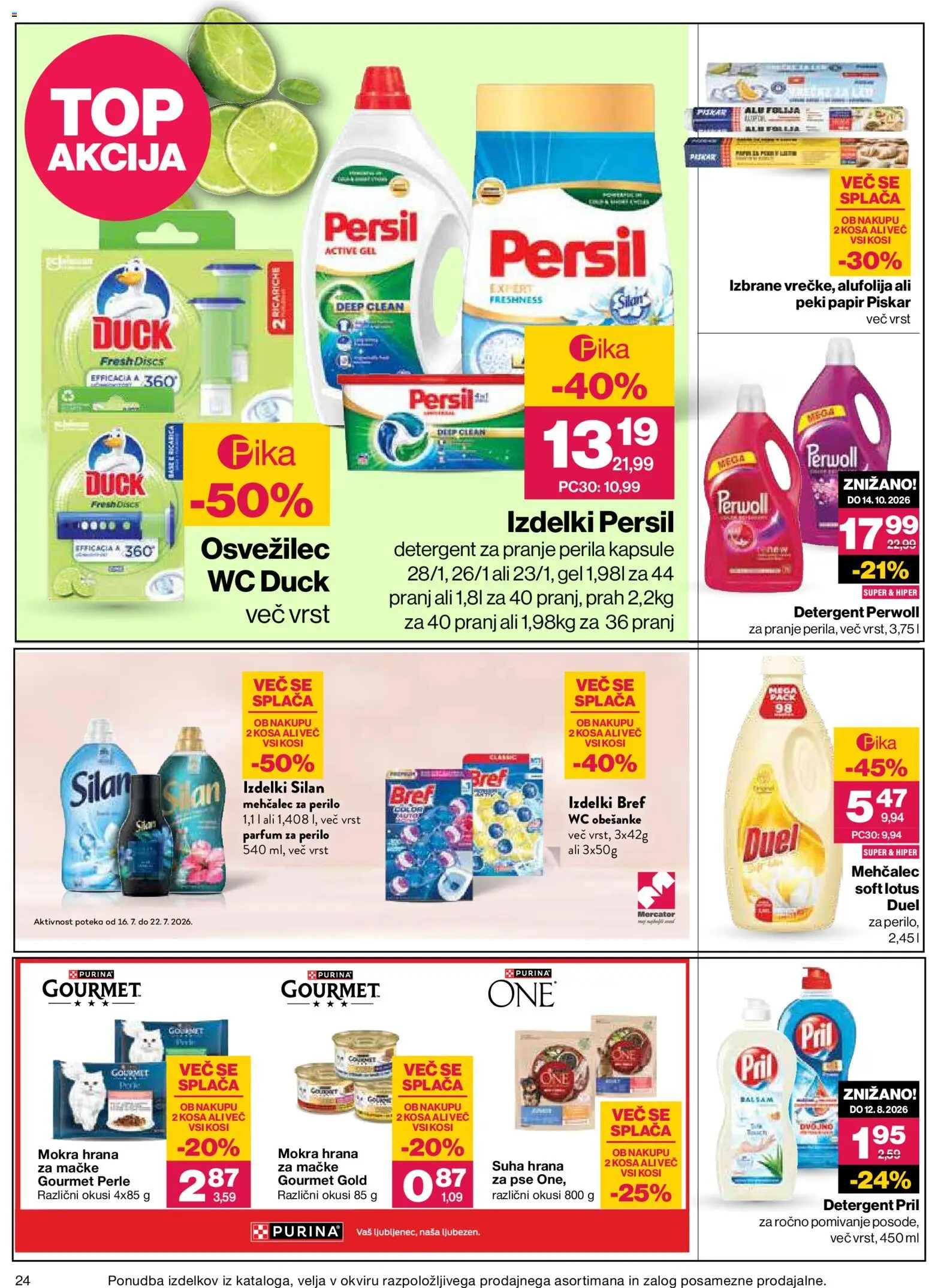 Novi Mercator katalog ponudbe – veljaven od 16.07.2026 | Stran: 24 | Izdelki: Hrana za pse, Mehcalec za perilo, Detergent, Folija