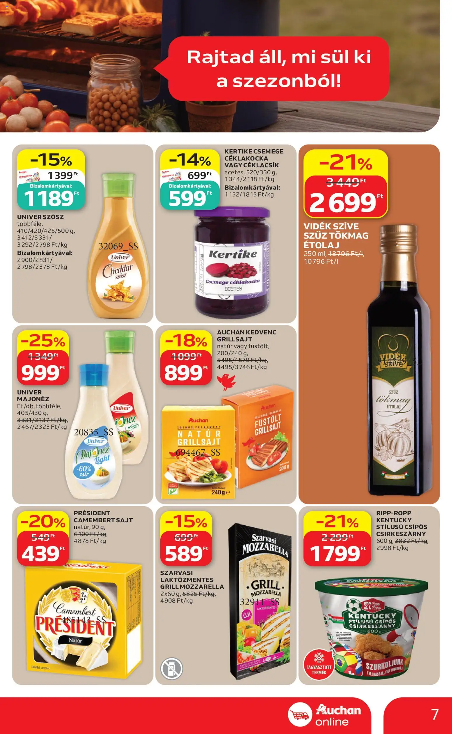 Auchan akciós ujság - amely érvényes a következő dátumtól: 11.06.2026 | Oldal: 7 | Termékek: Mozzarella, Étolaj, Sajt, Szósz