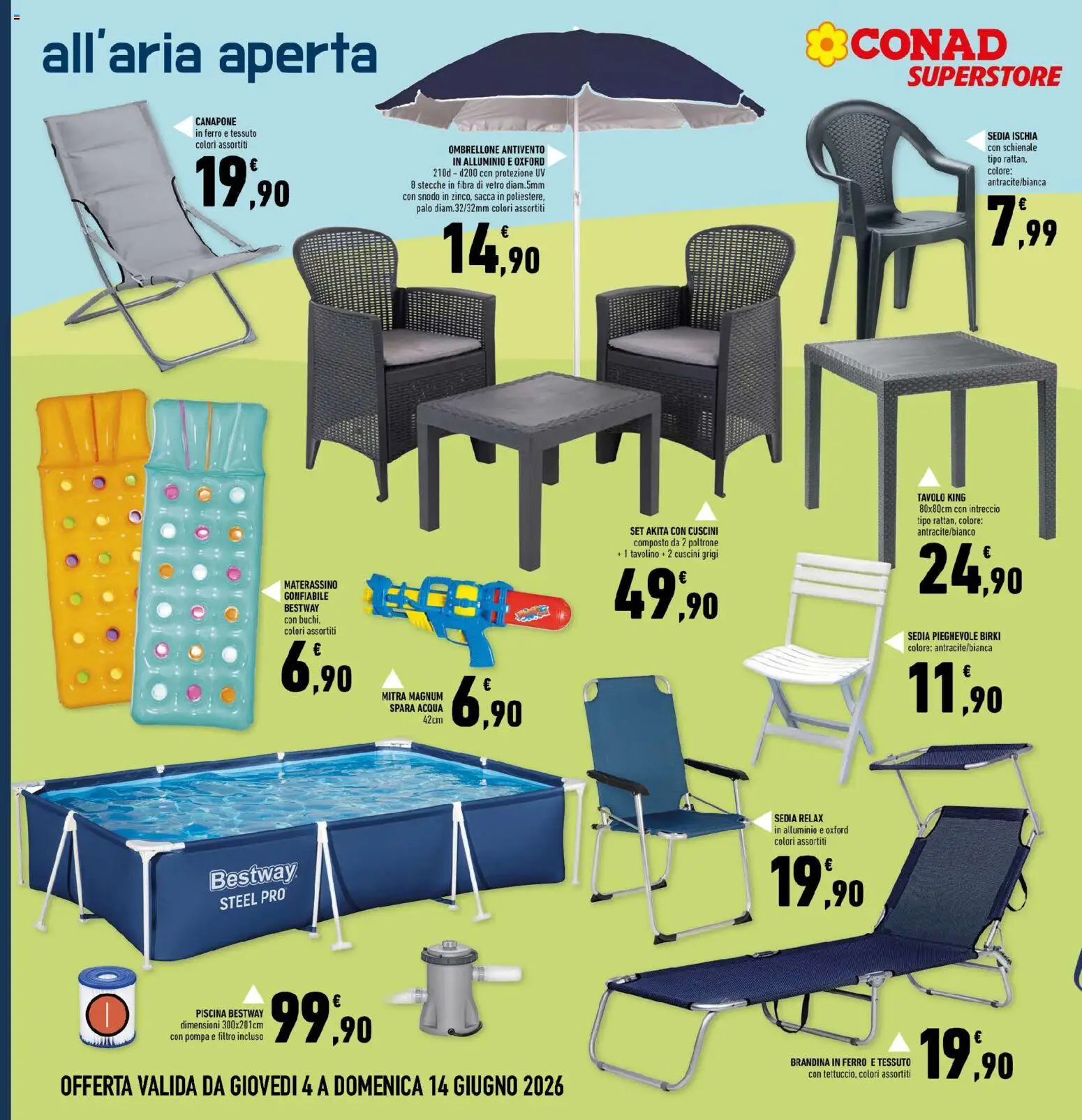 Volantino Conad del 04.06.2026 | Pagina: 28 | Prodotti: Tavolino, Materassino gonfiabile, Piscina, Sedia