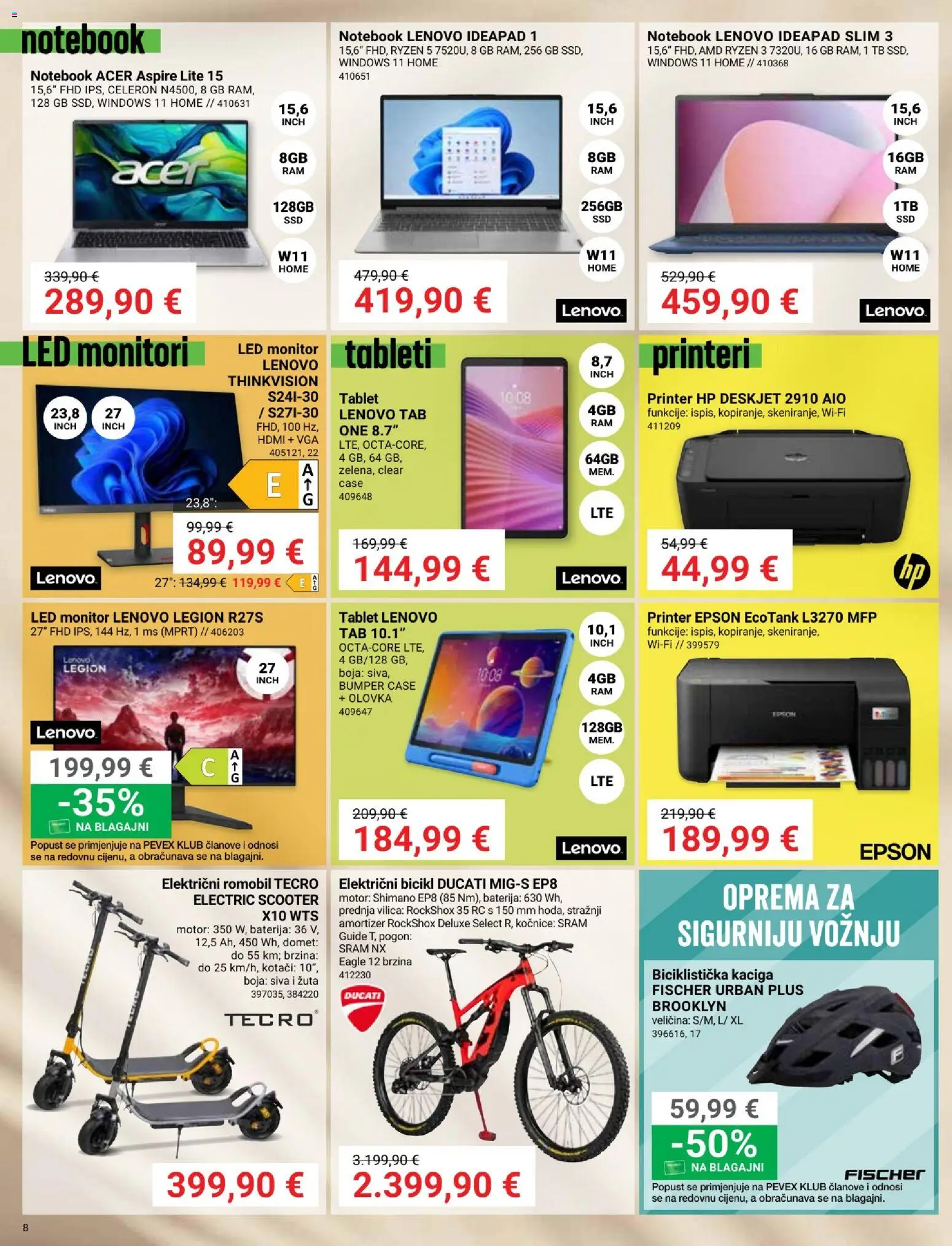 Pevex katalog | vrijedi od 23.07.2026 | Stranica: 8 | Proizvodi: Romobil, Čaše, Notebook, Monitor