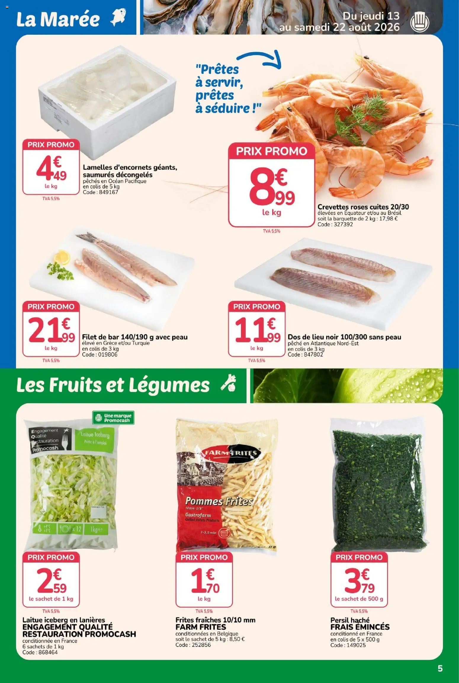 {H1} | Page: 5 | Produits: Laitue iceberg, Frites, Crevettes, Les fruits et légumes