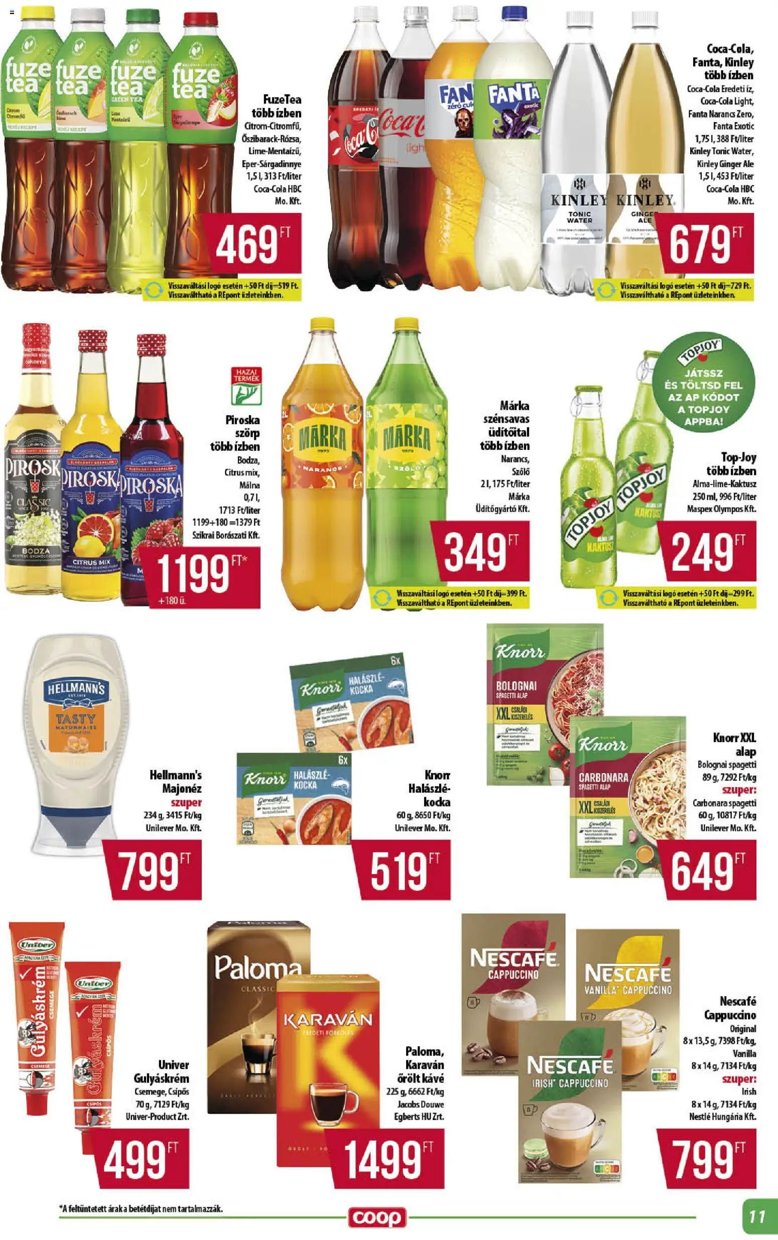 COOP akciós ujság - amely érvényes a következő dátumtól: 25.06.2026 | Oldal: 11 | Termékek: Szörp, Málna, Spagetti, Majonéz