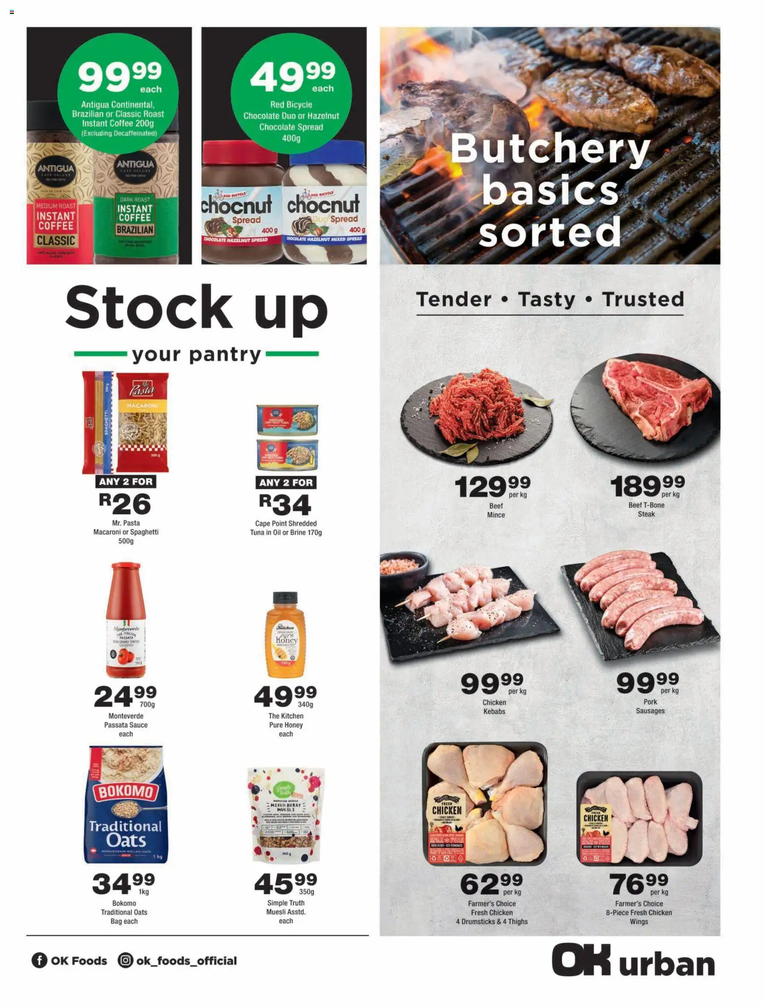 New OK Foods catalogue – valid from 12/08/2026 | Page: 3 | Products: Spread, Steak, Chicken, Spaghetti