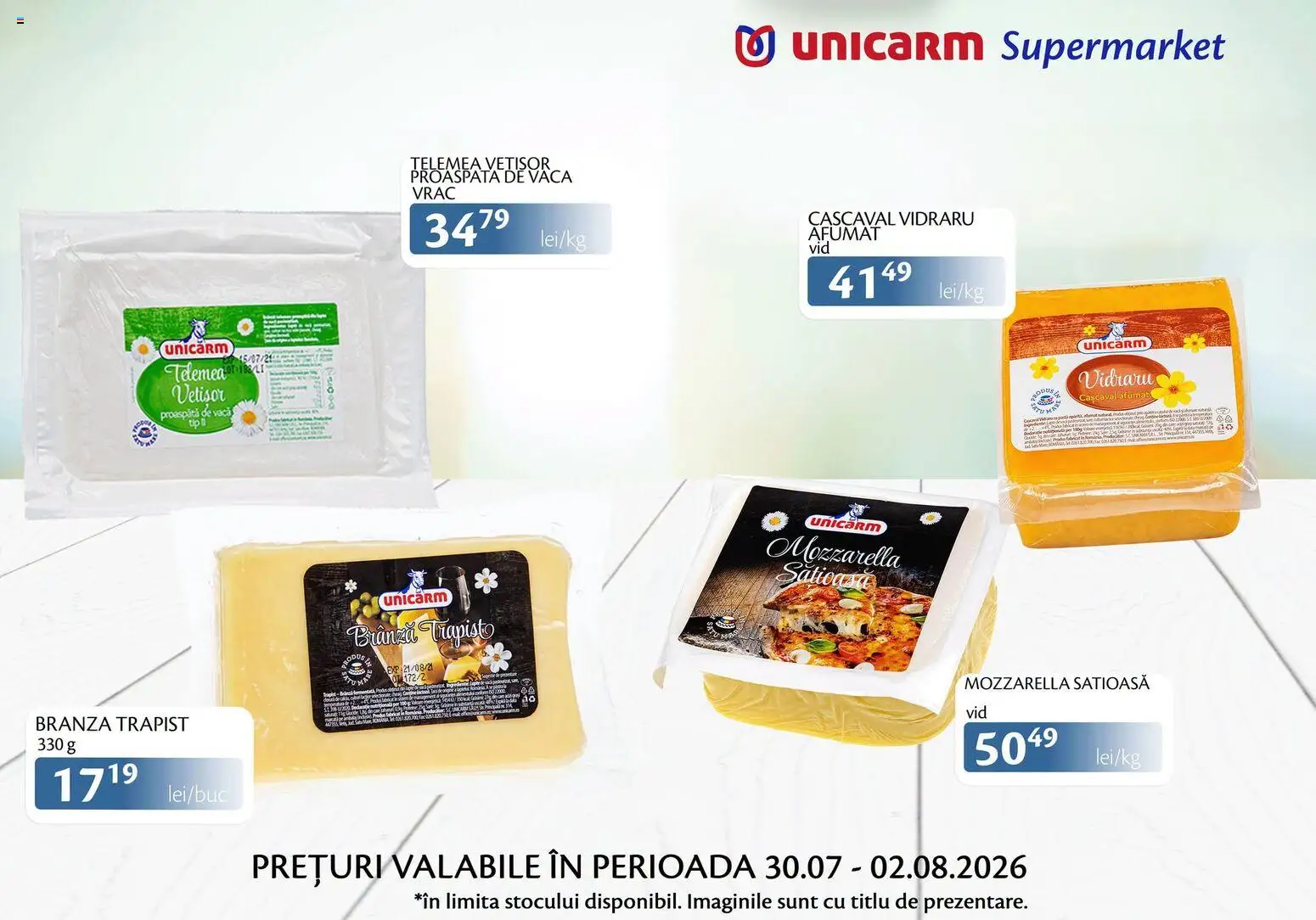 Noul catalog Unicarm – valabil de la 30.07.2026 | Pagină: 4 | Produse: Cașcaval, Mozzarella, Brânză