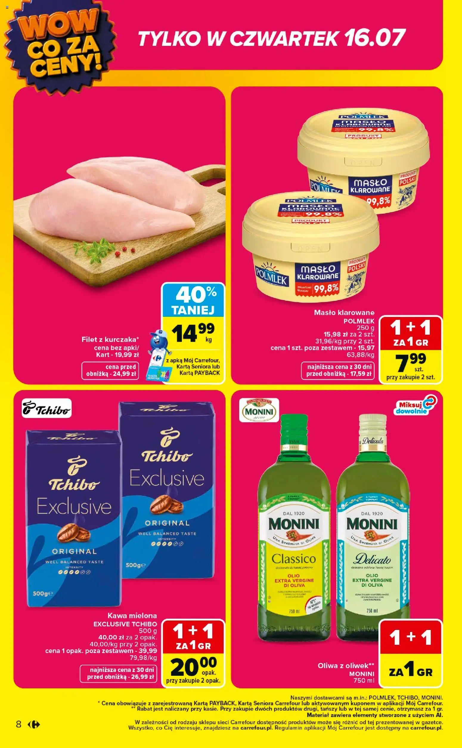 Carrefour gazetka - Wow co za ceny od 13.07.2026 | Strona: 8 | Produkty: Karta, Oliwa z oliwek, Tchibo exclusive, Masło