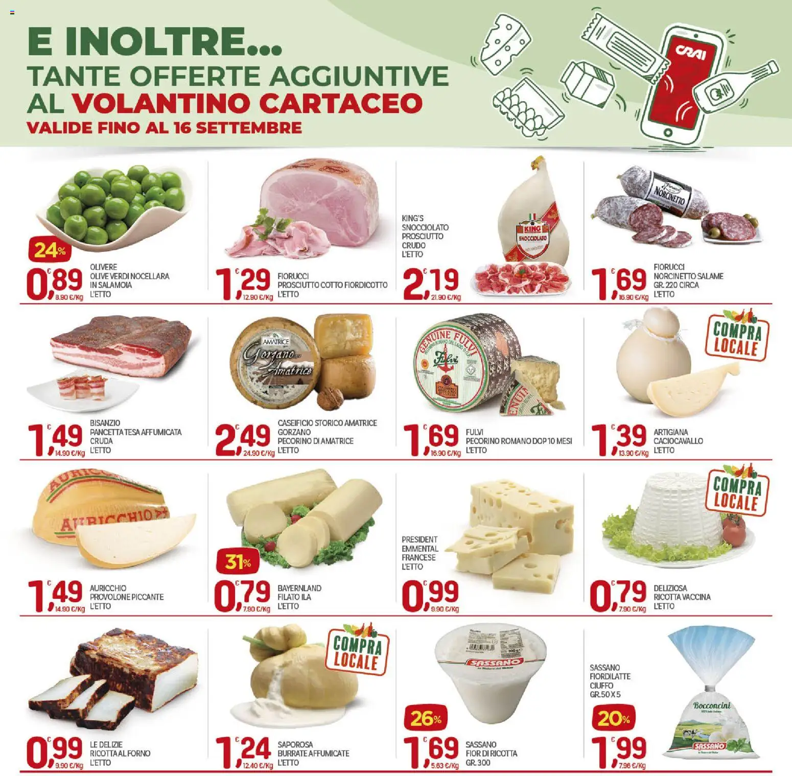 Volantino CRAI del 03/09/2026 | Pagina: 18 | Prodotti: Provolone, Salame, Olive, Forno