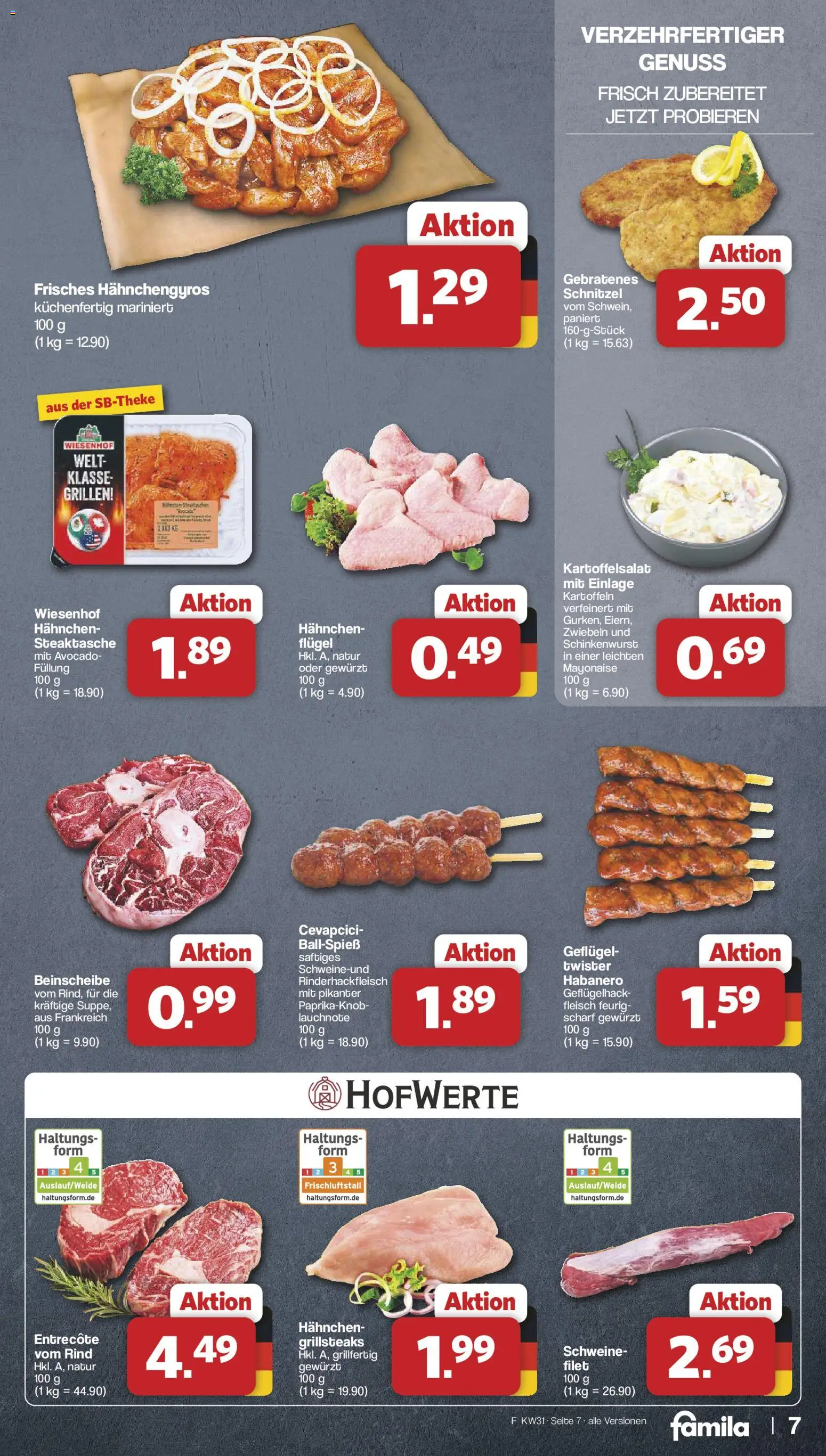 Famila Nordwest Prospekt – gültig ab 27.07.2026 | Seite: 7 | Produkte: Hahnchen, Kartoffeln, Zwiebeln, Fleisch