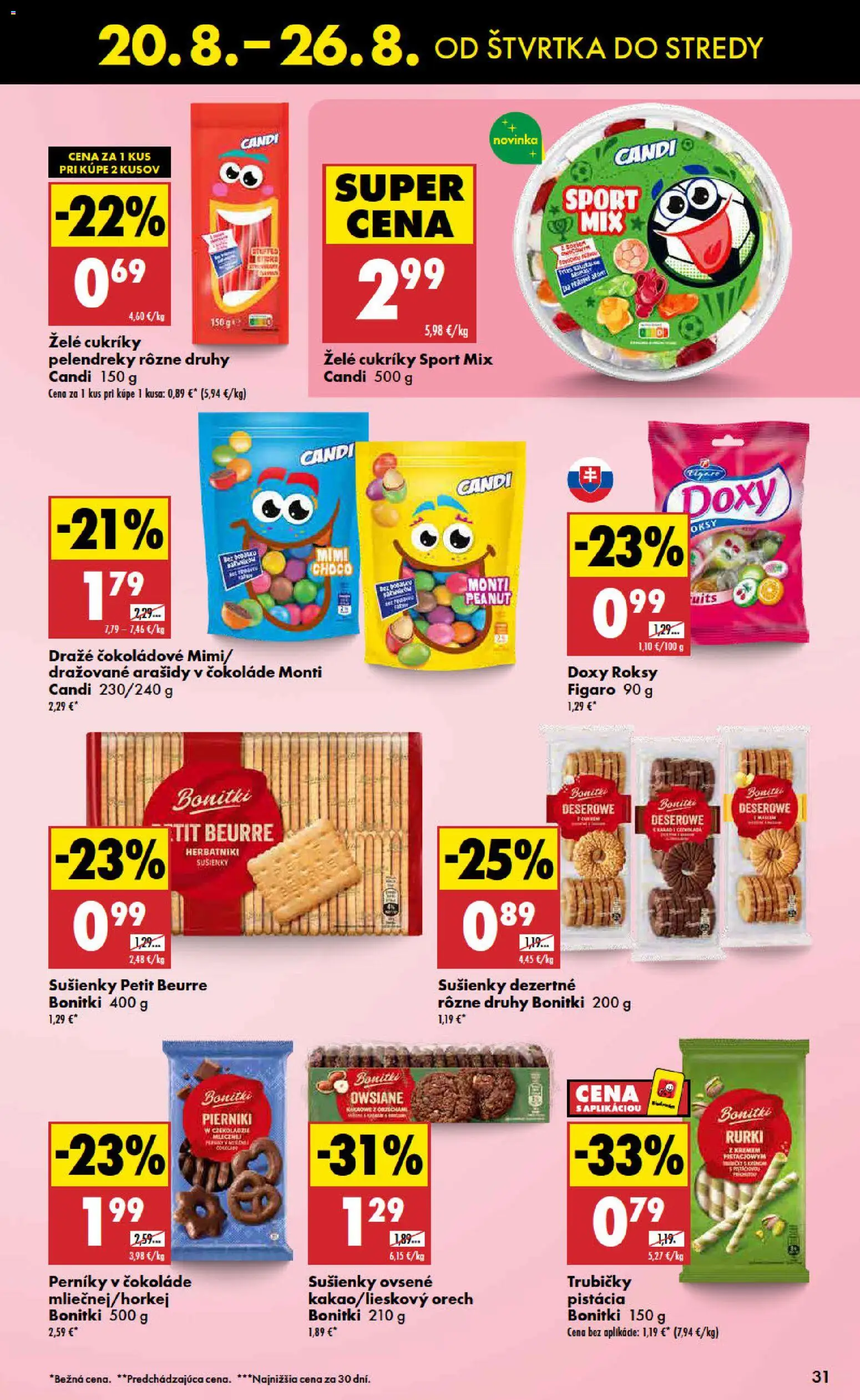 Nové Biedronka akcie – leták je platný od 20.08.2026 | Strana: 31 | Produkty: Sušienky, Cukríky, Trubičky, Arašidy