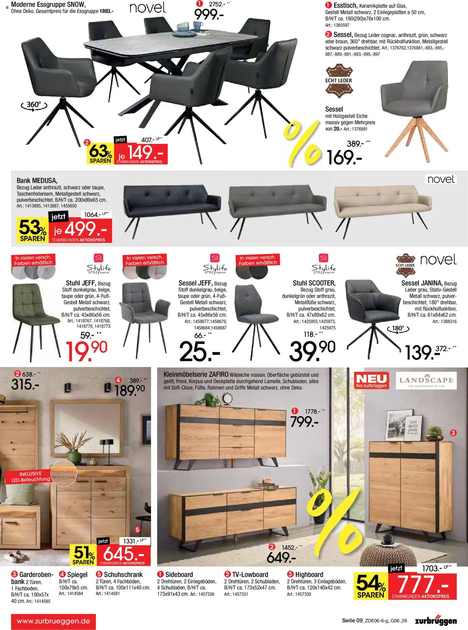 Zurbrüggen Mega Sparpreise – gültig ab 08.06.2026 | Seite: 9 | Produkte: Sideboard, HIghboard, Essgruppe, Spiegel