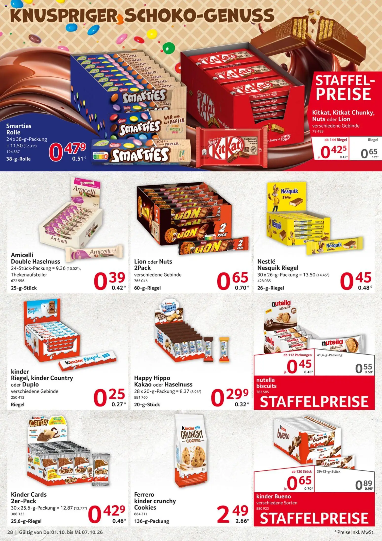 Selgros Prospekt – gültig ab 01.10.2026 | Seite: 28 | Produkte: Kinder bueno, Kinder riegel, Nutella, Kinder country