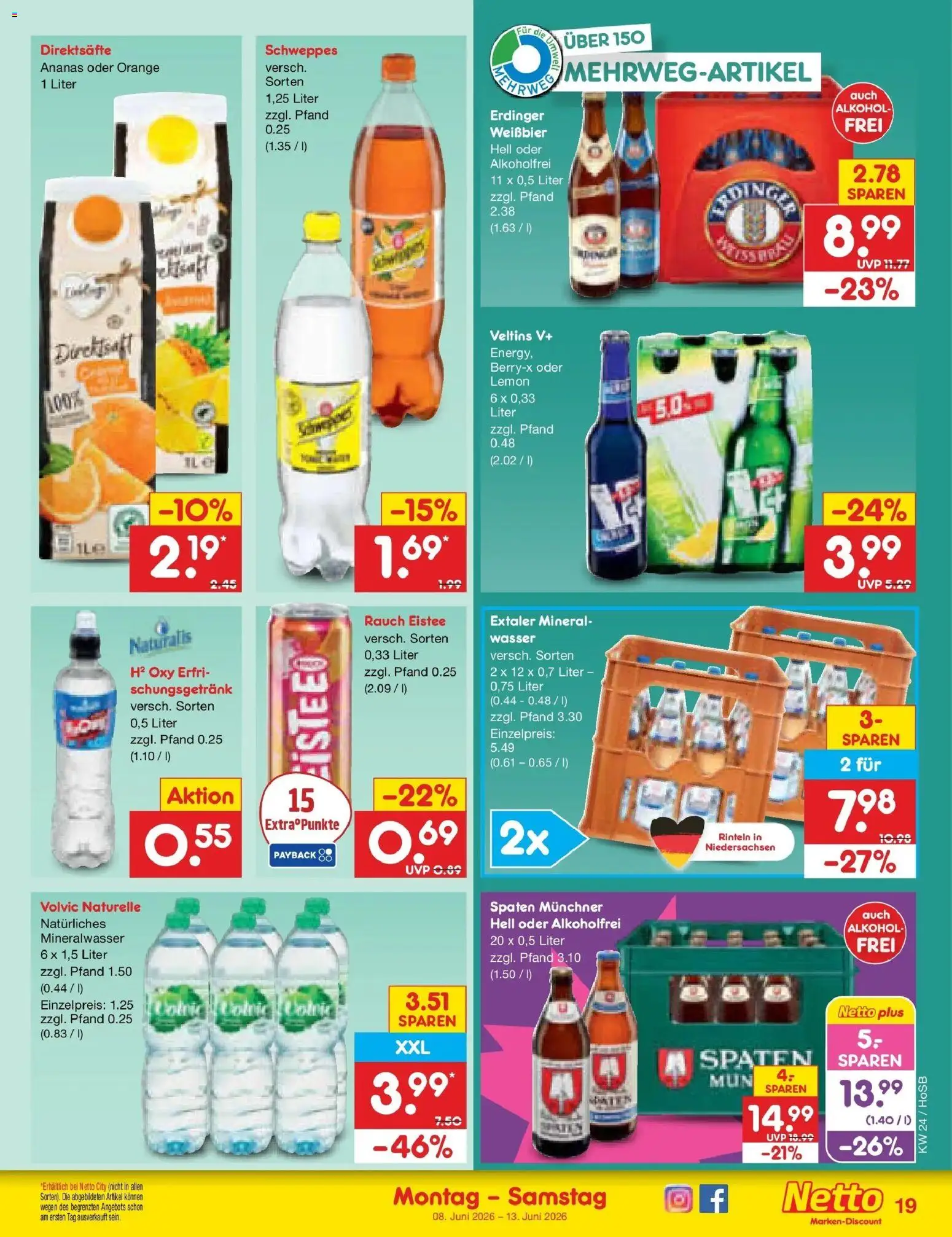 Netto Marken-Discount Prospekt Hannover – gültig ab 08.06.2026 | Seite: 31 | Produkte: Weißbier, Mineralwasser, Volvic, Veltins