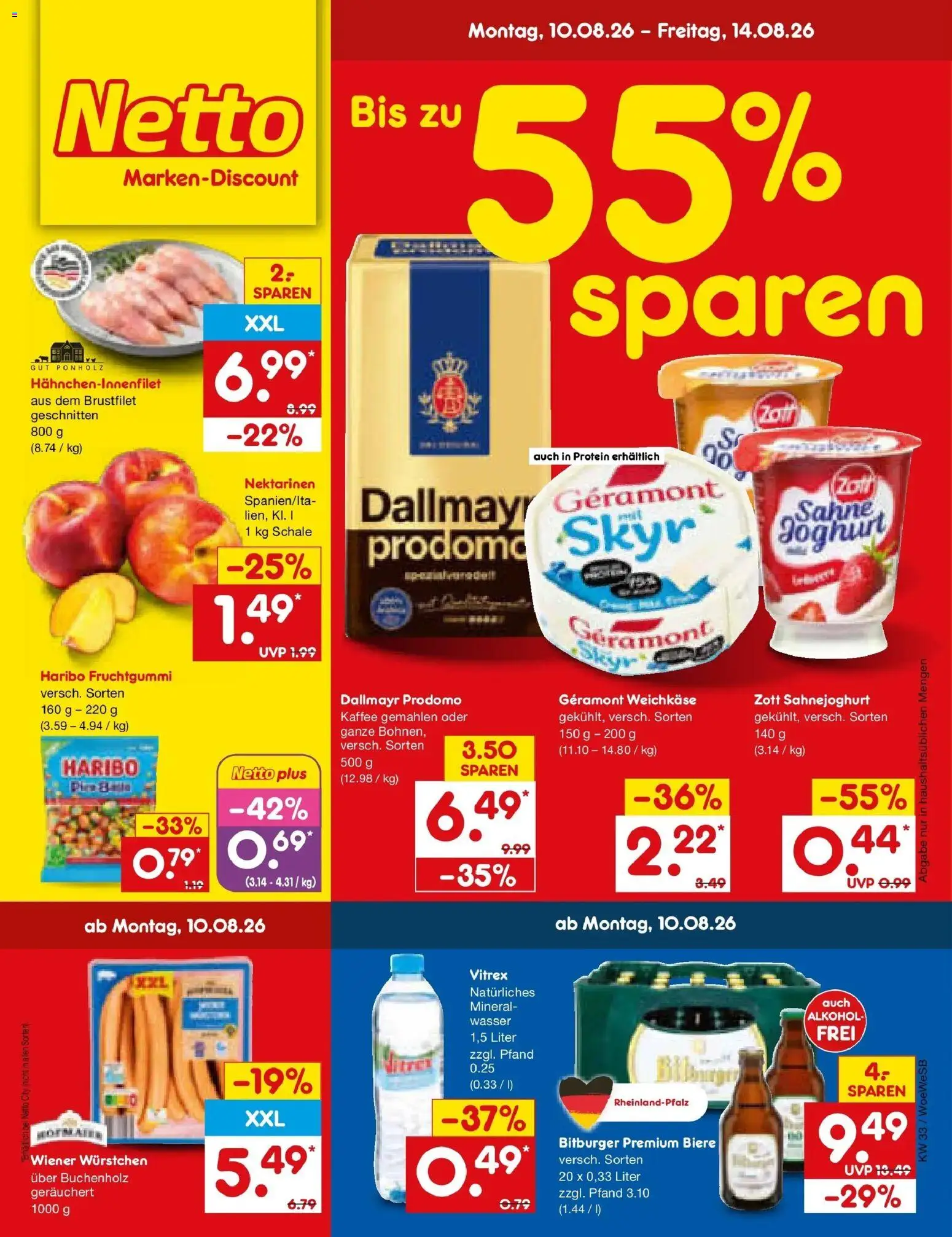 Netto Marken-Discount Prospekt Katzweiler (ab 10.08.2026) » Angebote | Seite: 1 | Produkte: Bitburger, Haribo, Skyr, Dallmayr