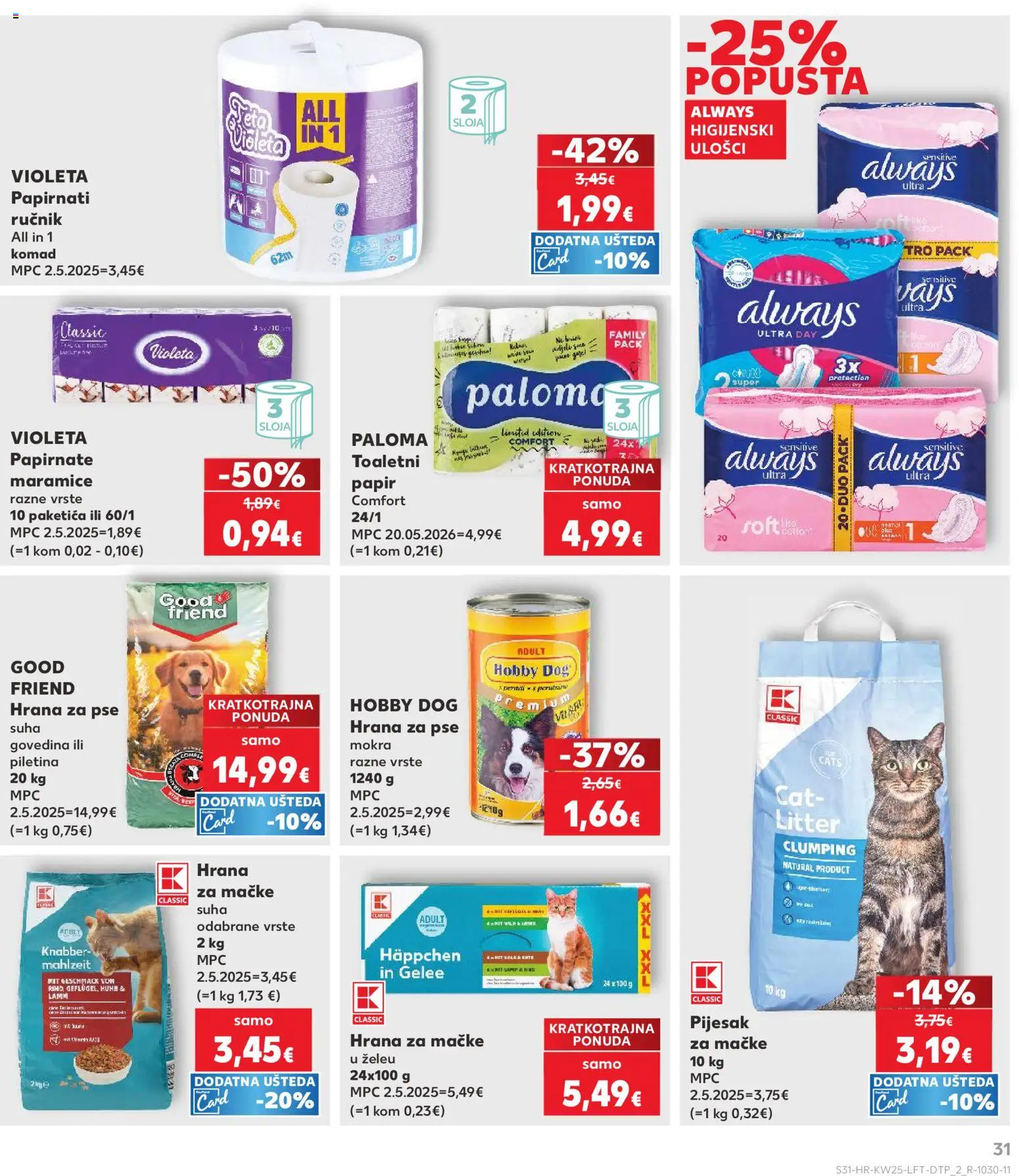 Kaufland katalog | vrijedi od 17.06.2026 | Stranica: 31 | Proizvodi: Higijenski ulošci, Piletina, Hrana za pse, Ručnik