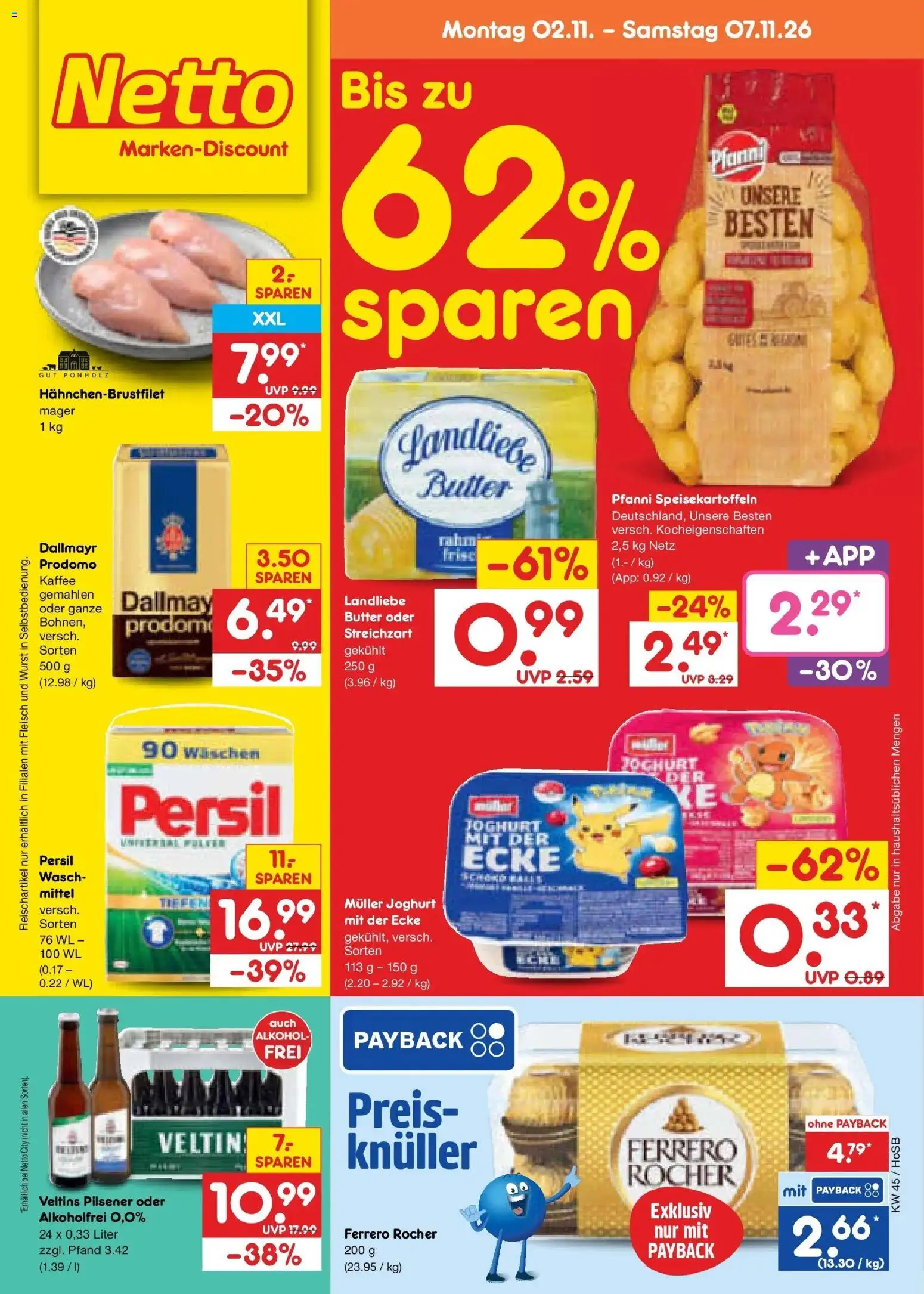 Netto Marken-Discount Prospekt Hannover (ab 02.11.2026) » Angebote | Seite: 1 | Produkte: Ferrero rocher, Joghurt, Alkohol, Persil