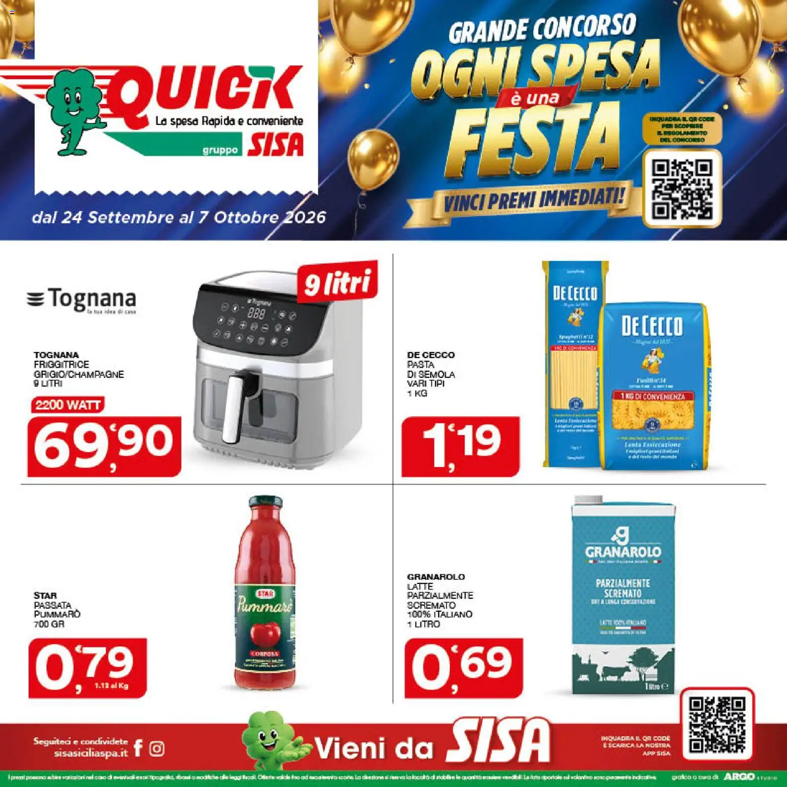 Volantino SISA del 24/09/2026 | Pagina: 24 | Prodotti: De Cecco, Latte, Semola, Friggitrice