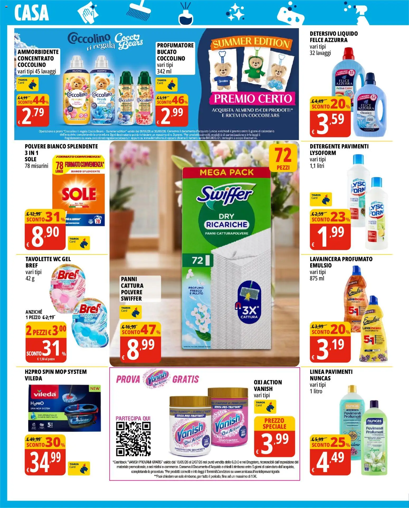 Volantino Tigros del 17.06.2026 | Pagina: 4 | Prodotti: Ammorbidente, Lavatrice, Cocco, Profumo
