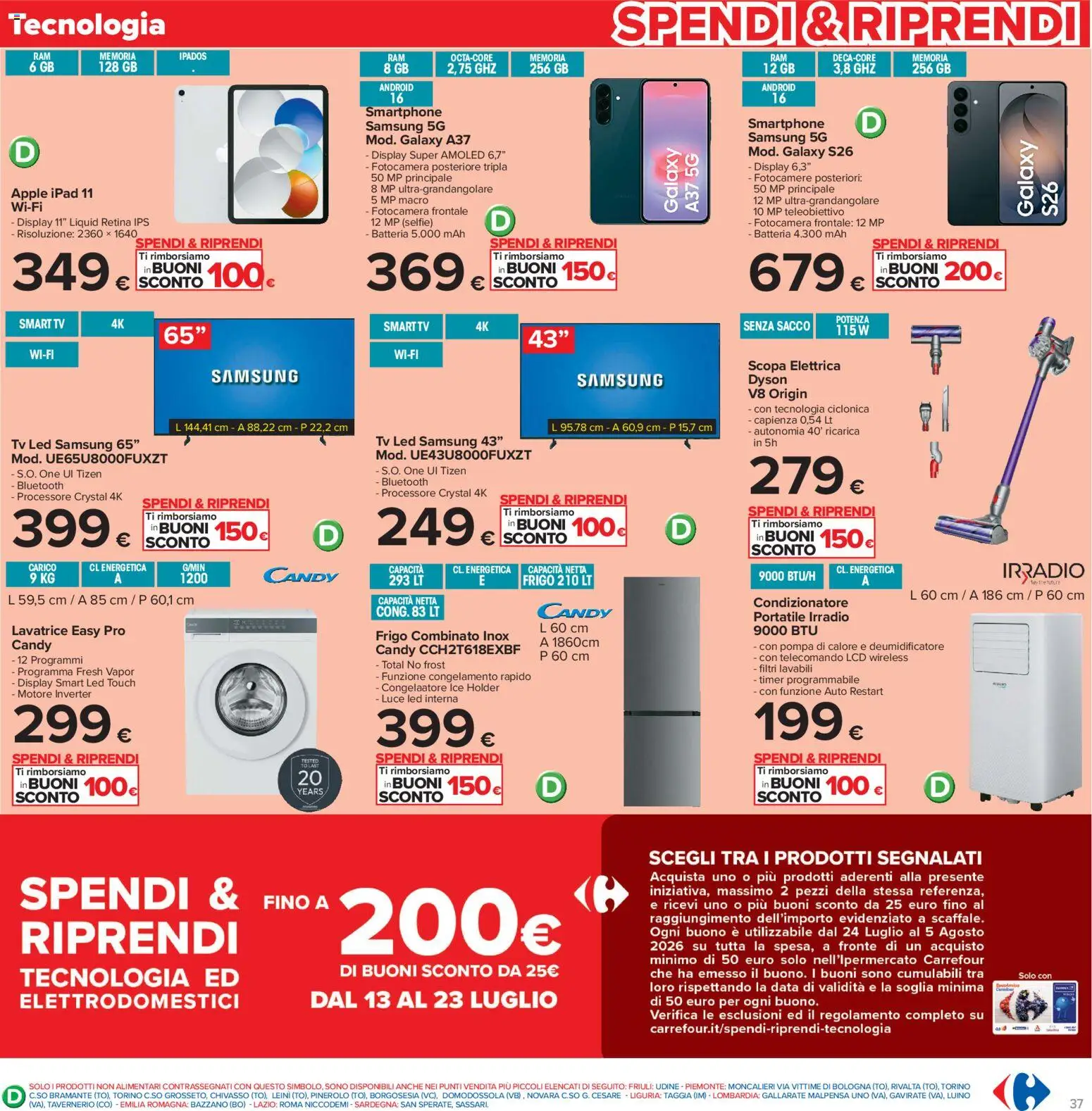Volantino Carrefour del 13/07/2026 | Pagina: 37 | Prodotti: Deumidificatore, smart TV, Scopa, Ipad