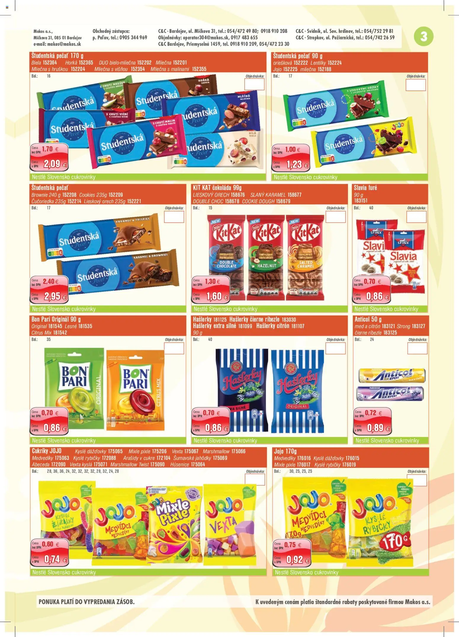 Nové Makos akcie – leták je platný od 28.09.2026 | Strana: 3 | Produkty: Čokoláda, Cukrovinky, Cukríky, Študentská pečať