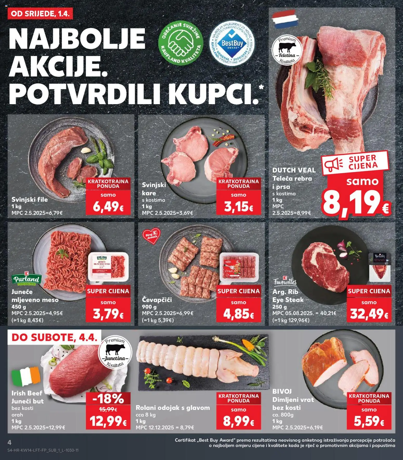 Kaufland katalog | vrijedi od 01.04.2026 | Stranica: 4 | Proizvodi: Juneći but, Teletina, Meso, Svinjski file