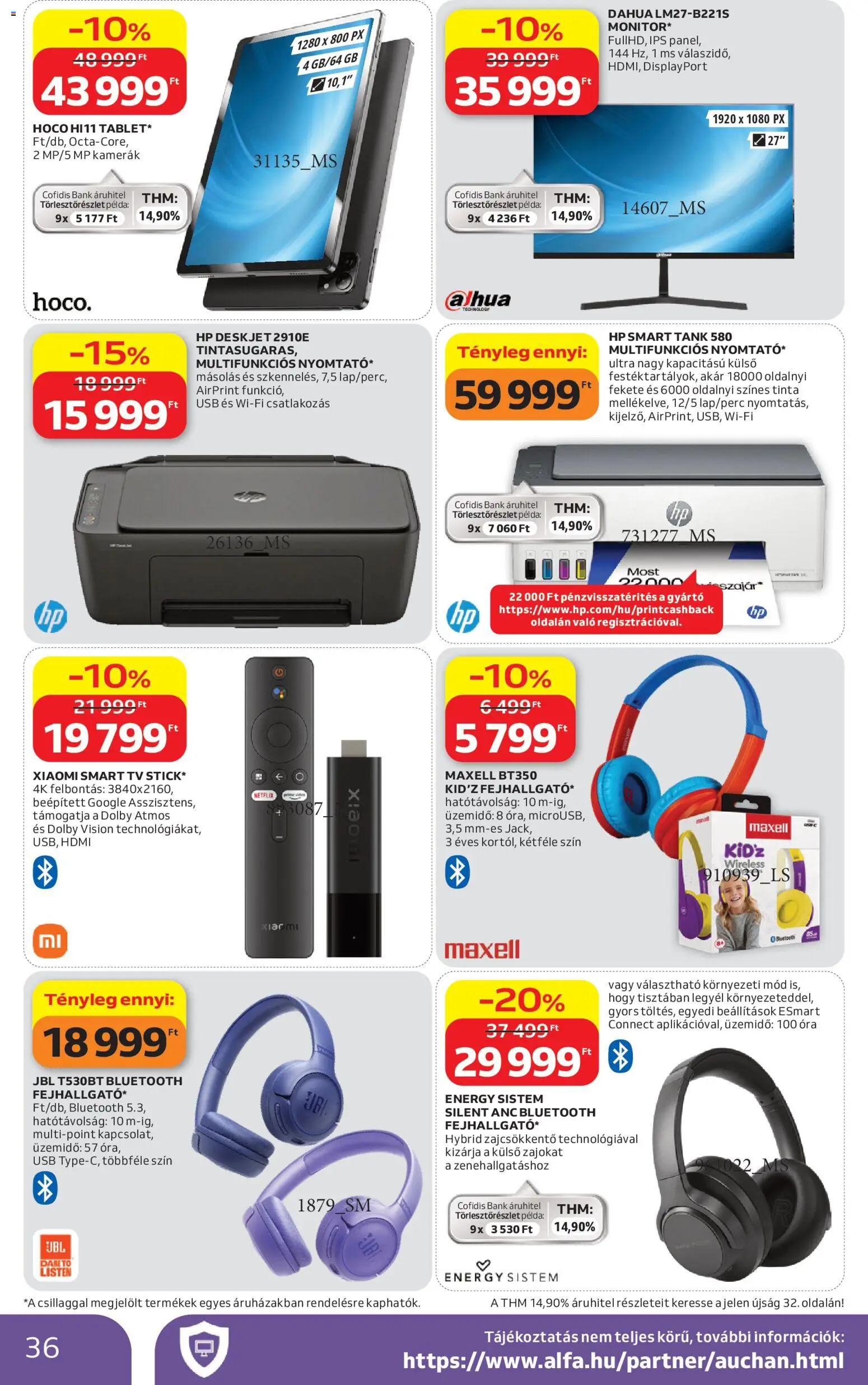 Auchan akciós ujság - amely érvényes a következő dátumtól: 09.04.2026 | Oldal: 36 | Termékek: USB, Xiaomi, Smart tv, Óra