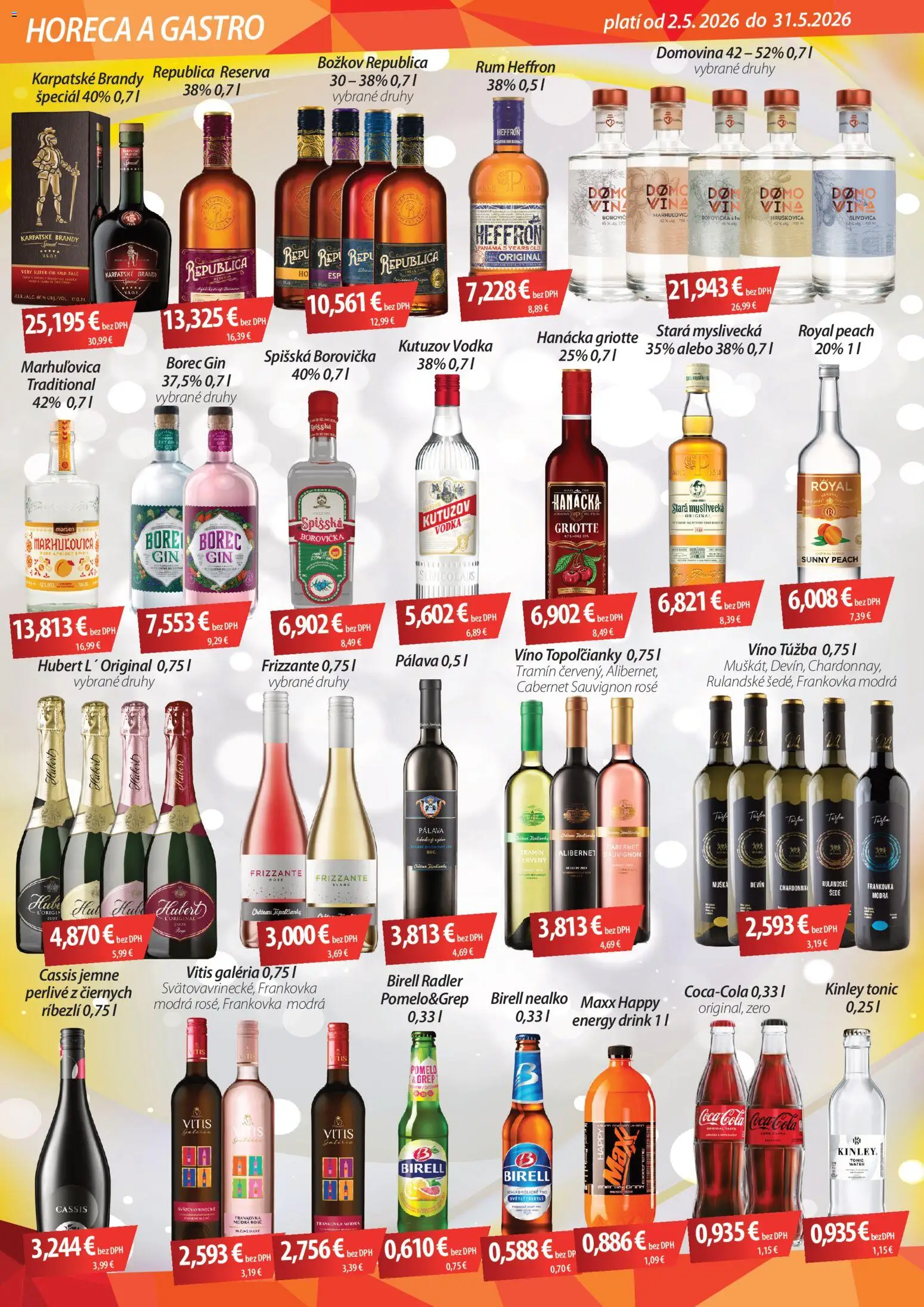 Nové CBA Verex akcie – leták je platný od 02.05.2026 | Strana: 2 | Produkty: Víno, Gin, Vodka, Coca cola