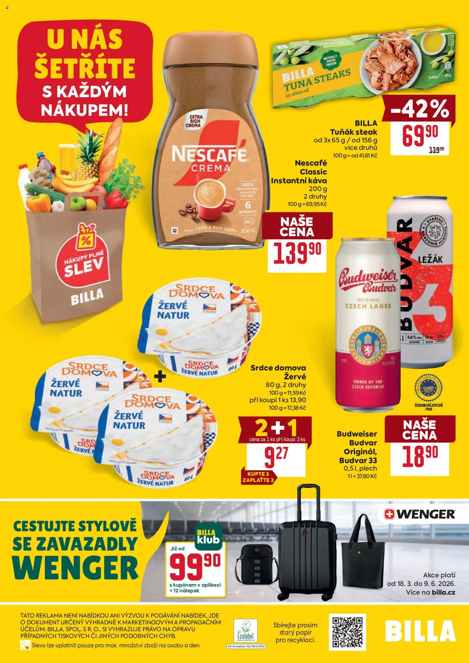Billa leták - Speciální nabídka  od 06.05.2026 | Strana: 2 | Produkty: Budvar, Plech, Wenger, Crema
