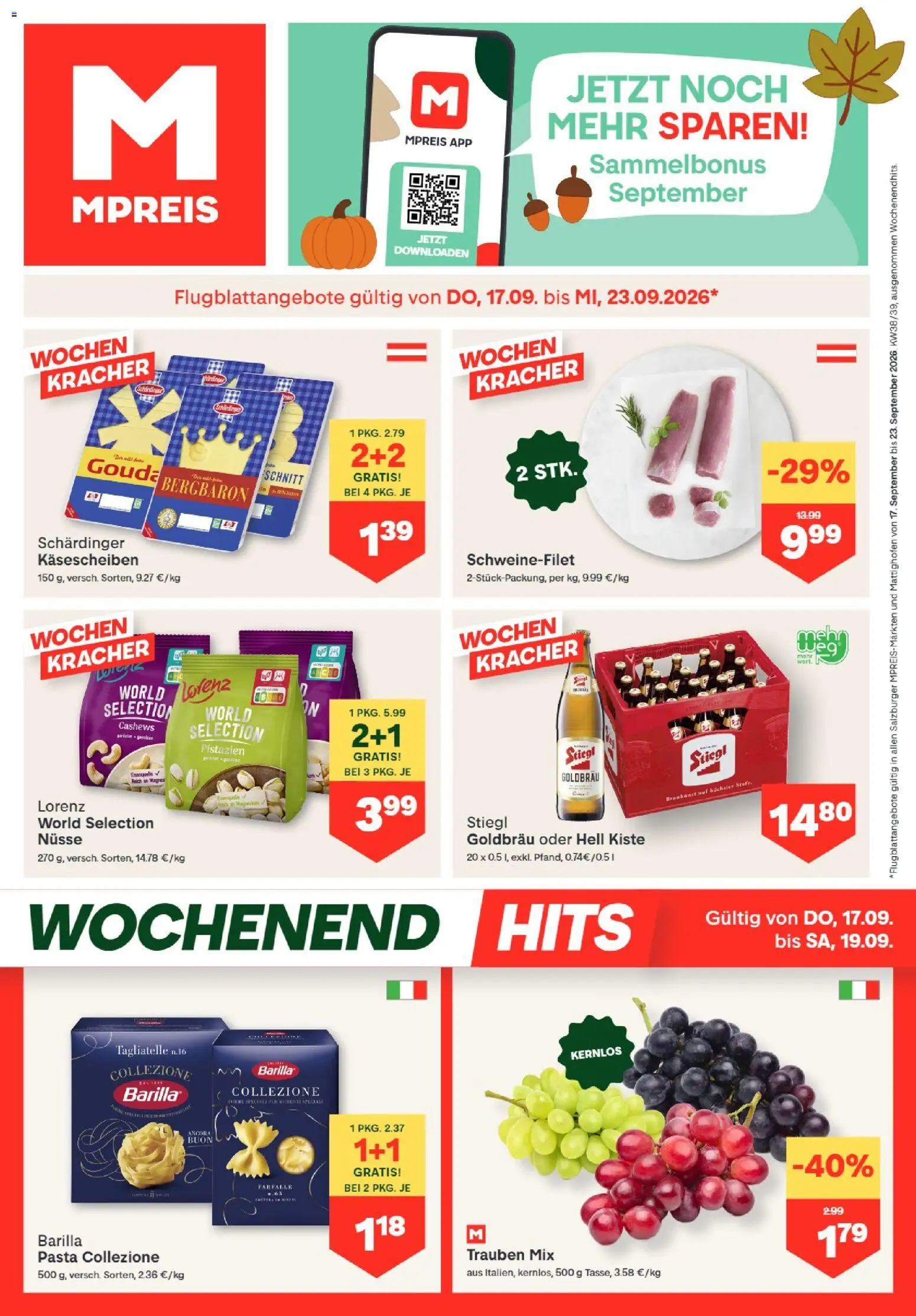 MPREIS Altenmarkt im Pongau gültig ab 17.09.2026 | Seite: 1 | Produkte: Pasta, Nüsse, Barilla