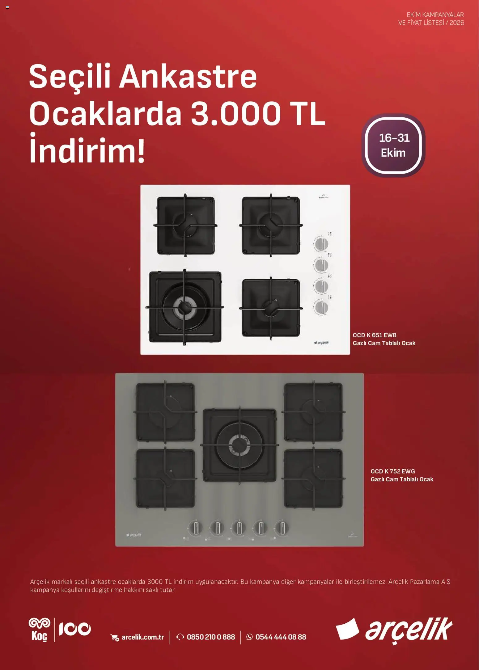 Arçelik - Ankastre Kataloğu - 16 Ekim 2026 tarihinden itibaren geçerlidir | Sayfa: 5 | Ürünler: Ocak