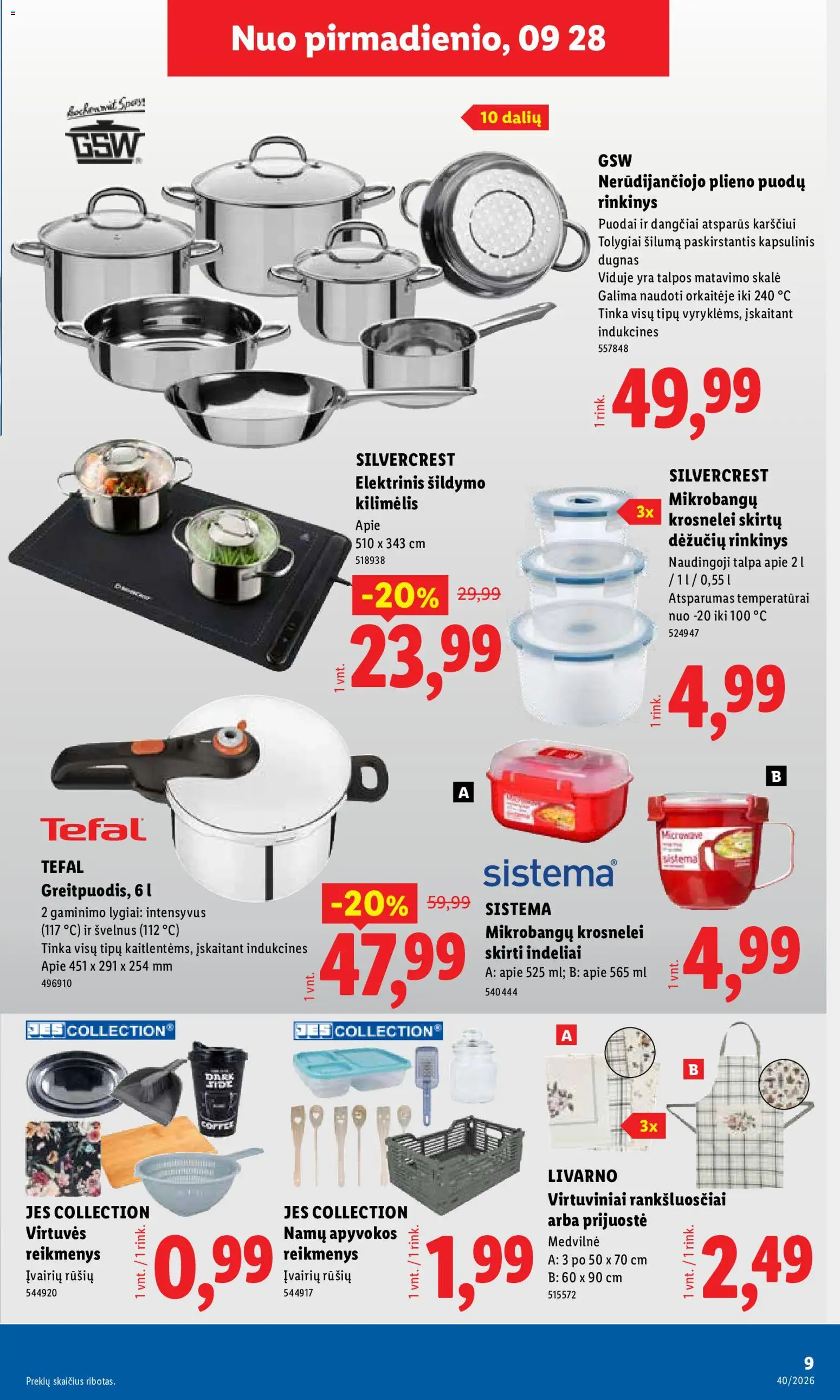 LIDL akcijos nuo 2026.09.28 | Puslapis: 9 | Prekių: Kilimėlis, Virtuviniai rankšluosčiai
