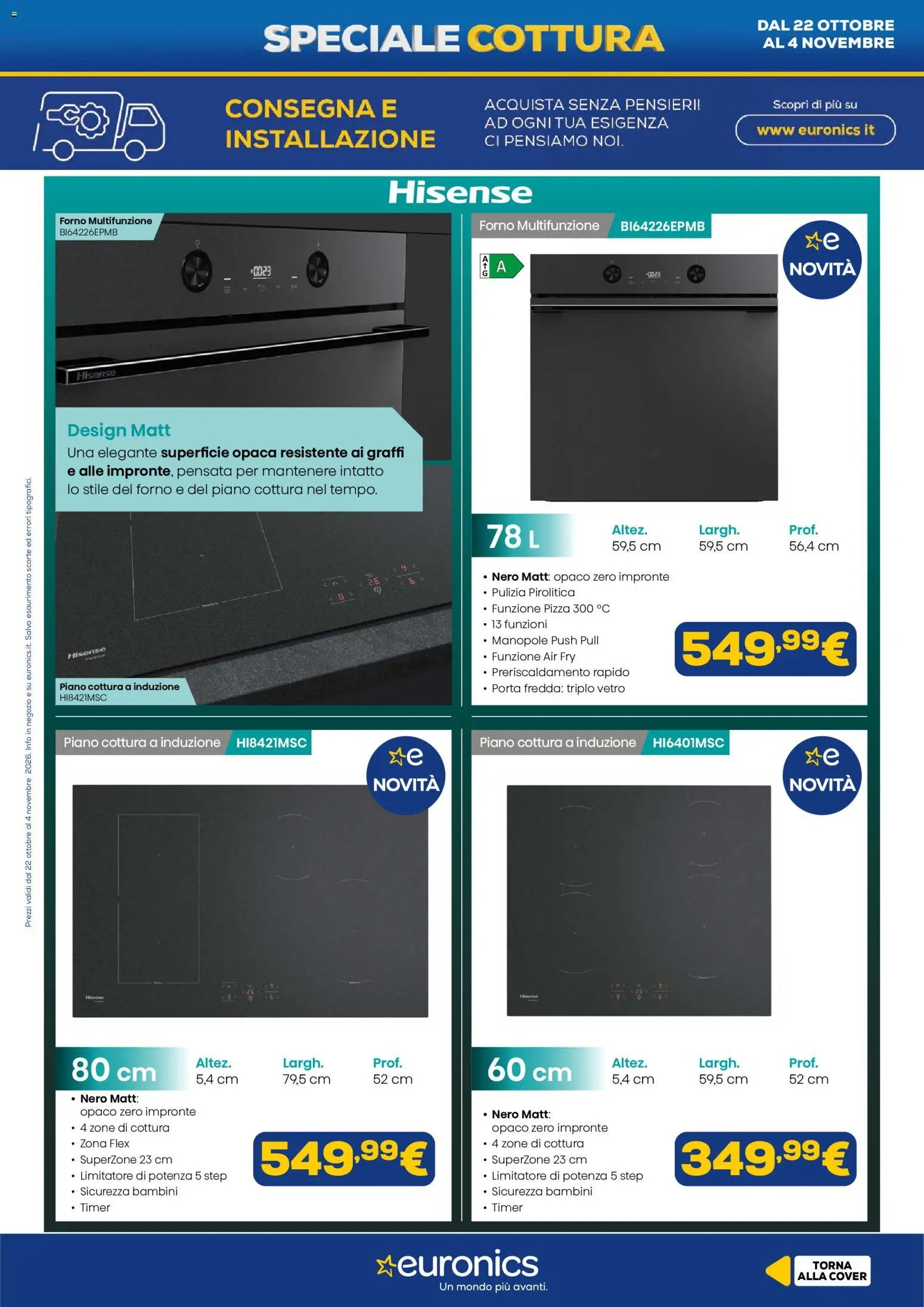 Volantino Euronics del 22/10/2026 | Pagina: 3 | Prodotti: Pizza, Piano cottura a induzione, Piano cottura, Forno
