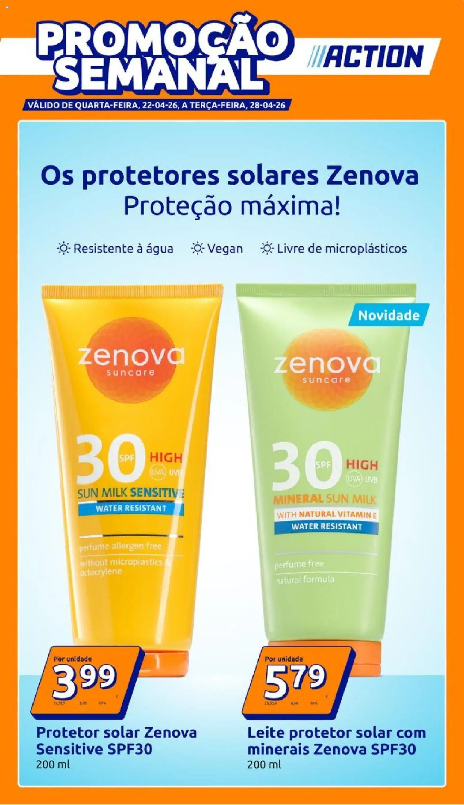 Action folheto │ válido de 22.04.2026 | Página: 1 | Produtos: Agua, Perfume, Protetor solar, Leite