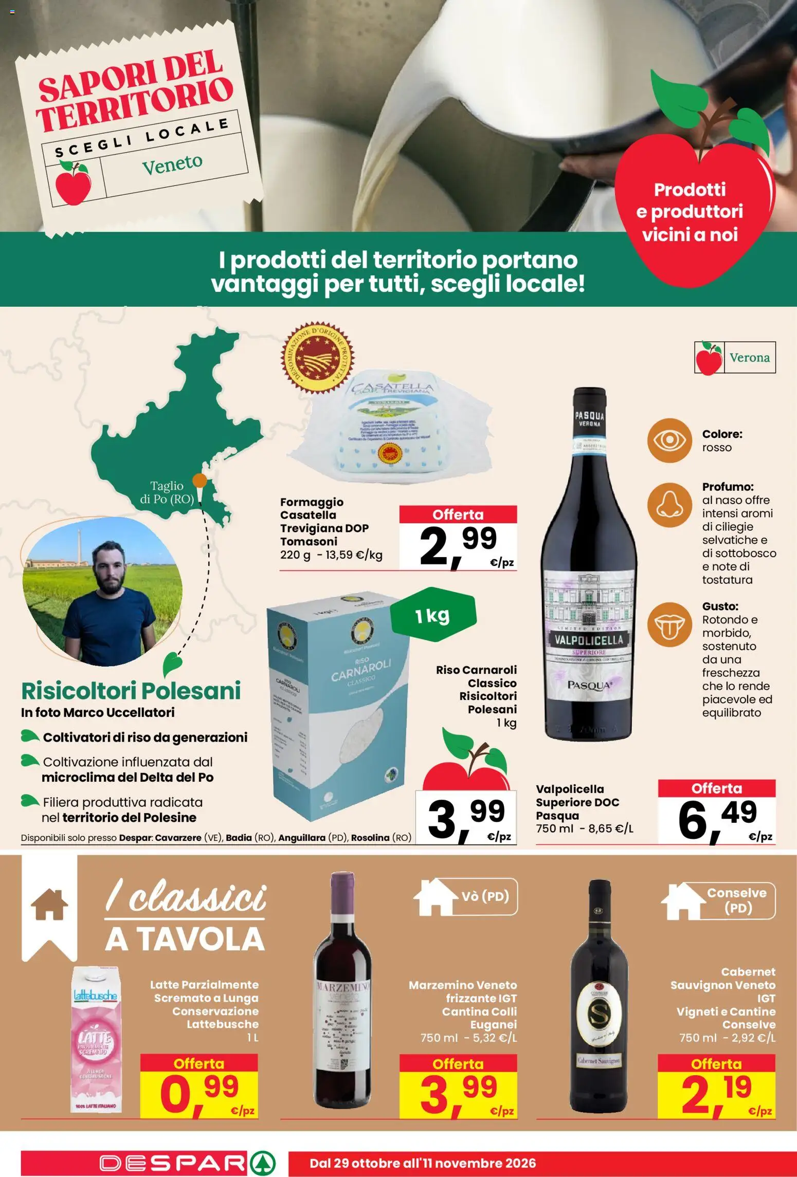 Volantino Despar del 29/10/2026 | Pagina: 8 | Prodotti: Taglio, Latte, Formaggio, Profumo