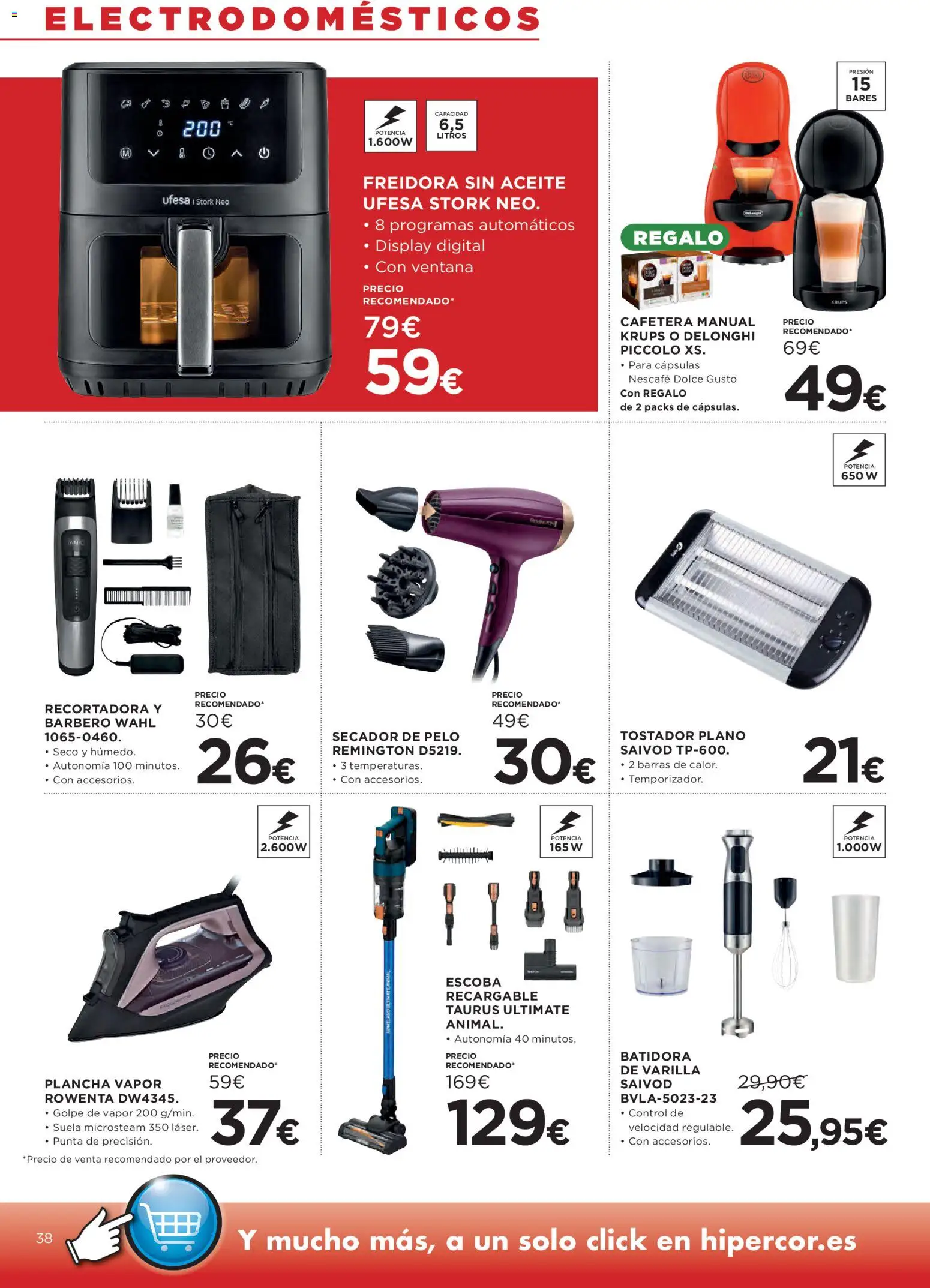 Hipercor catálogo │ válido desde el 30/07/2026 | Página: 38 | Productos: Escoba, Cafetera, Batidora, Tostador