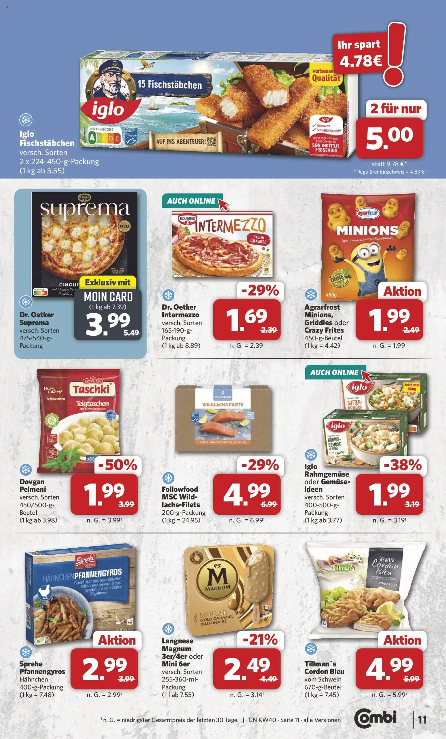 Combi Prospekt – gültig ab 28.09.2026 | Seite: 11 | Produkte: Langnese, Butter, Salami, Schweinefleisch
