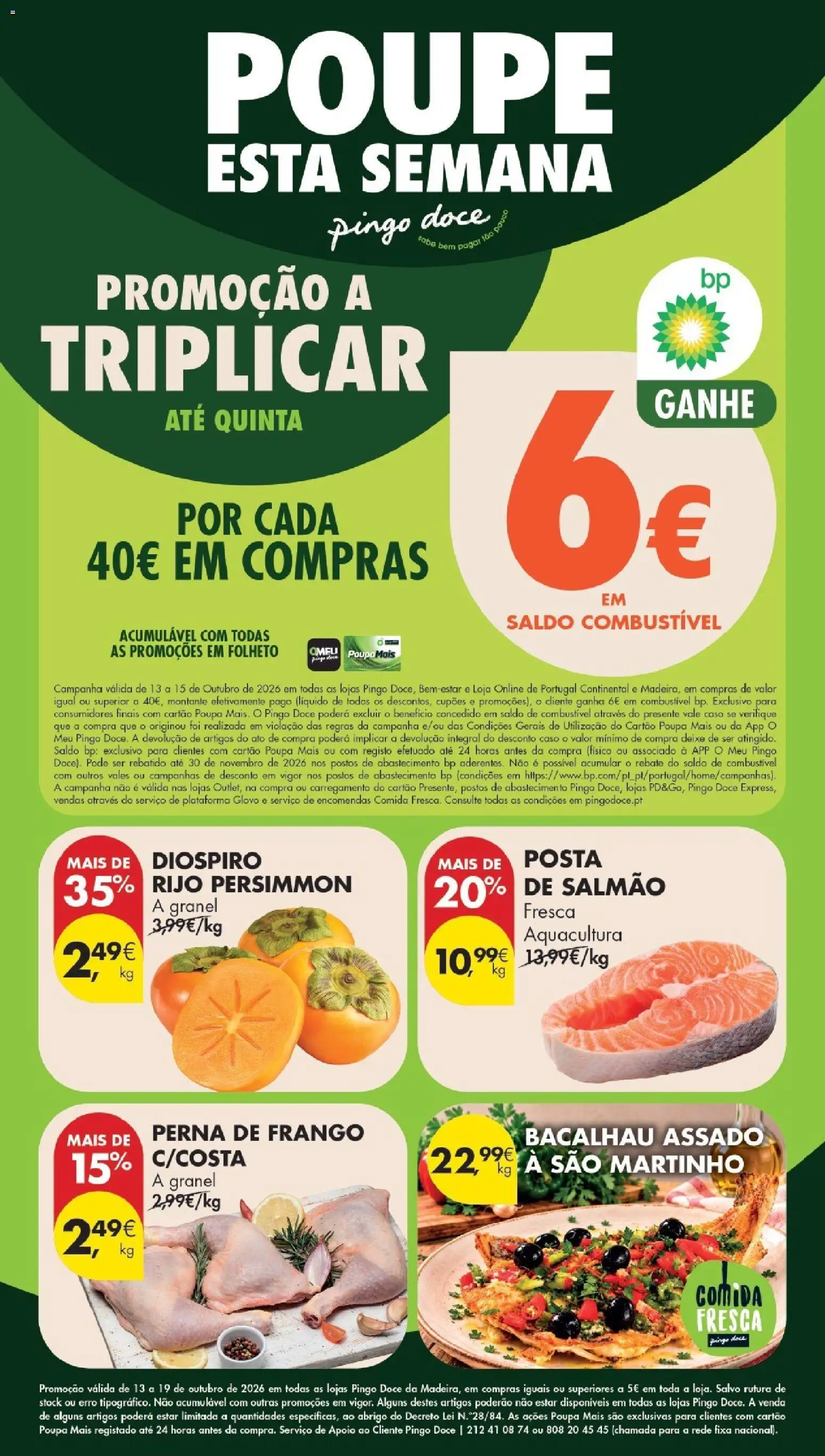 Pingo Doce Folheto Poupe Este Fim de Semana │ válido de 13/10/2026 | Página: 1 | Produtos: Bacalhau, Frango, Dióspiro, Salmão